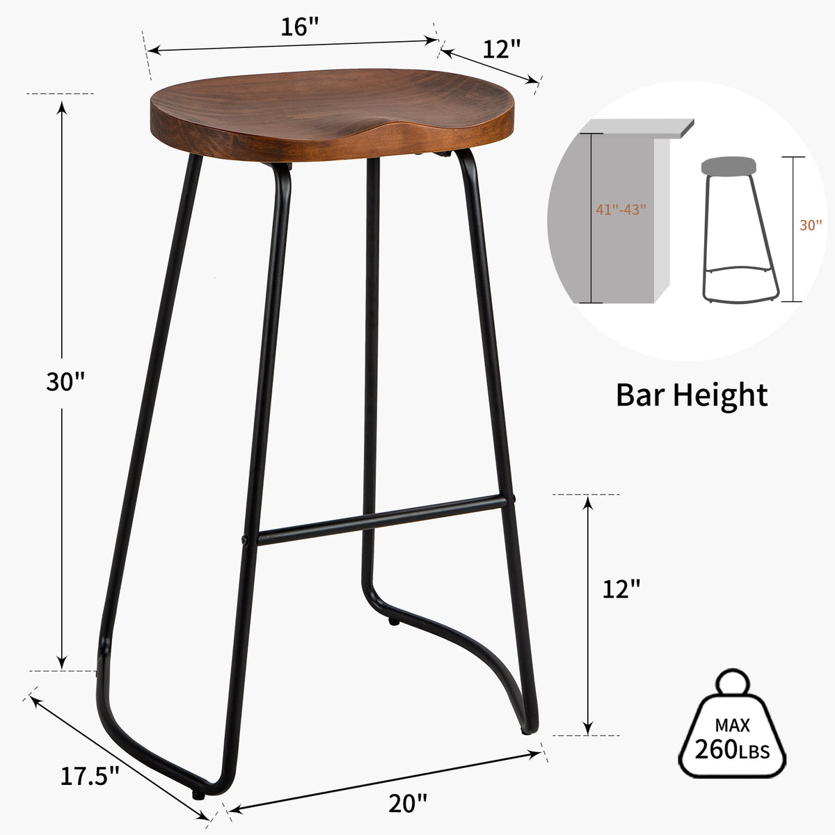 FIRAVOE Wooden Backless Bar Stools Set