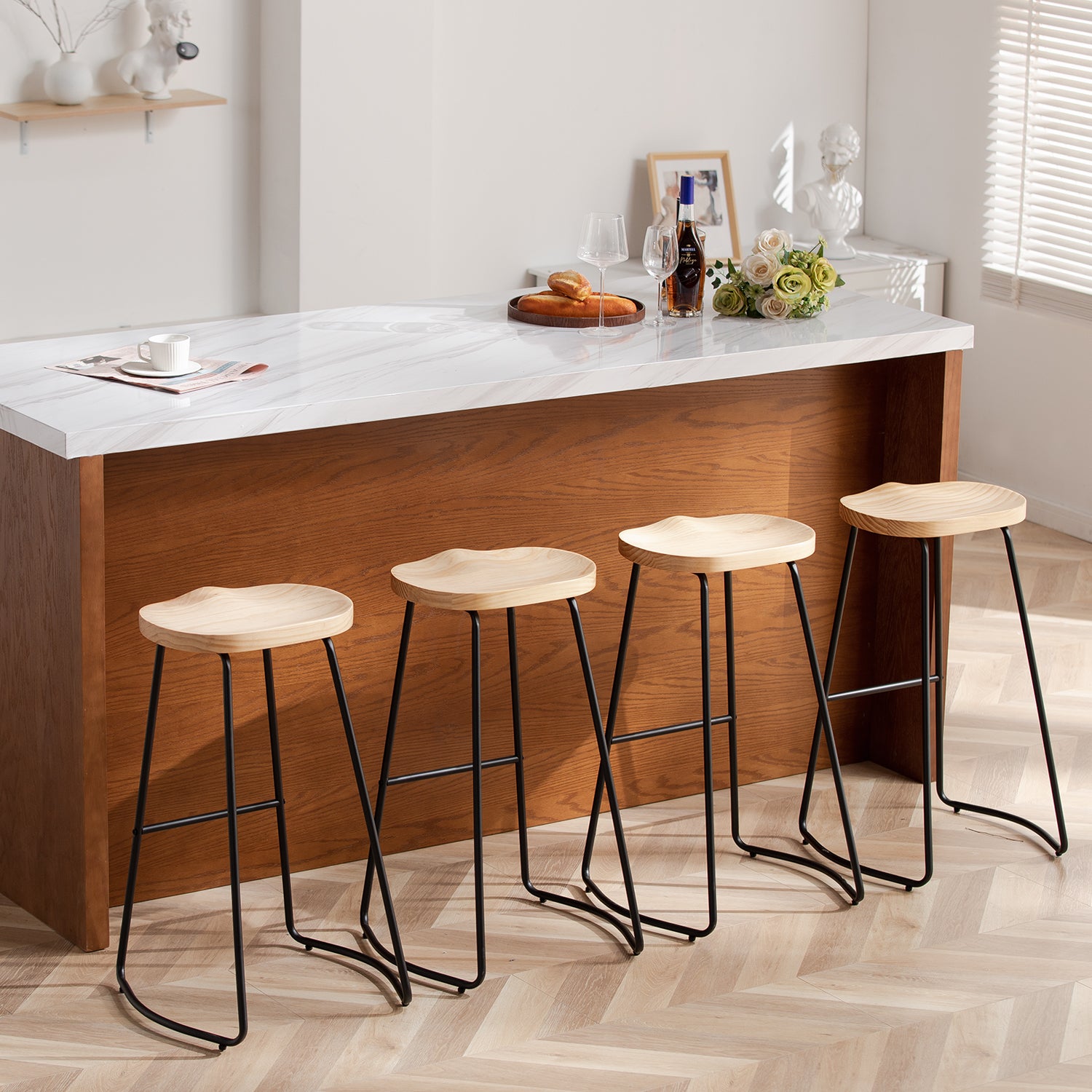 FIRAVOE Wooden Backless Bar Stools Set