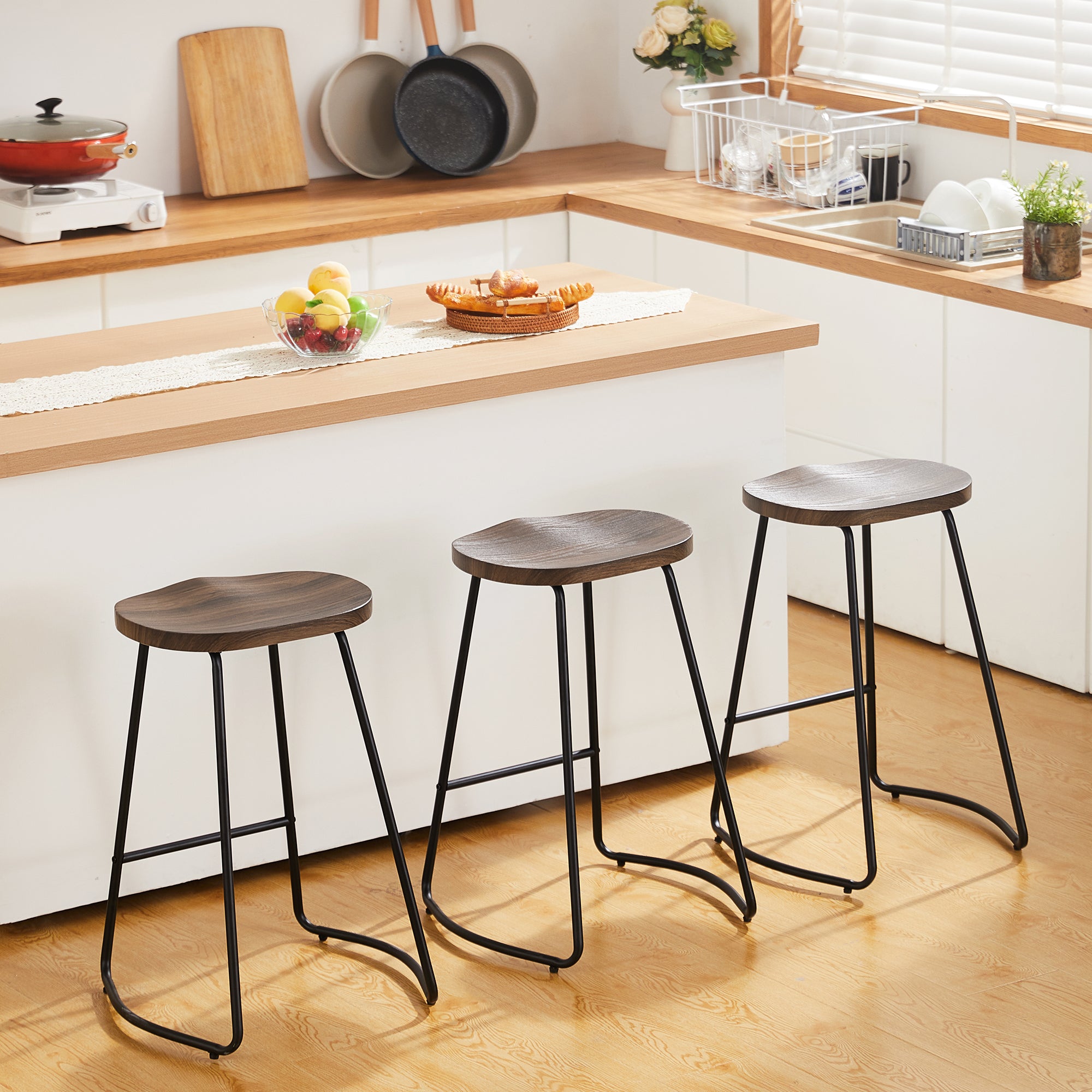 FIRAVOE Wooden Backless Bar Stools Set