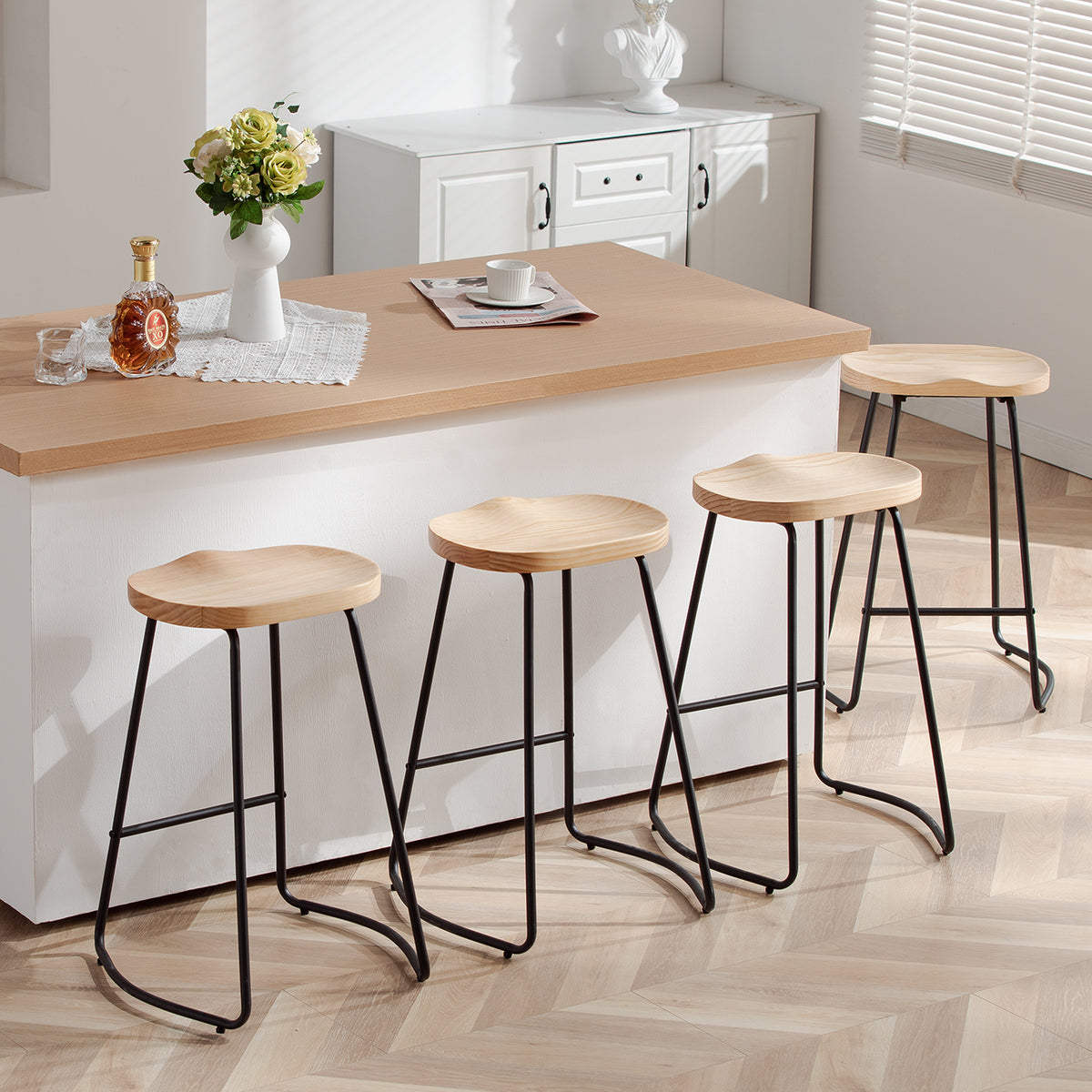 FIRAVOE Wooden Backless Bar Stools Set