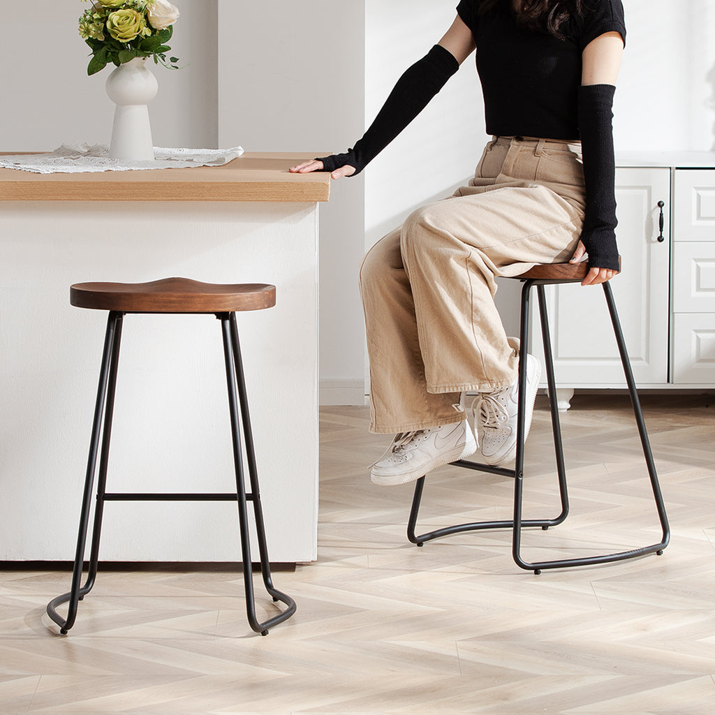 FIRAVOE Wooden Backless Bar Stools Set