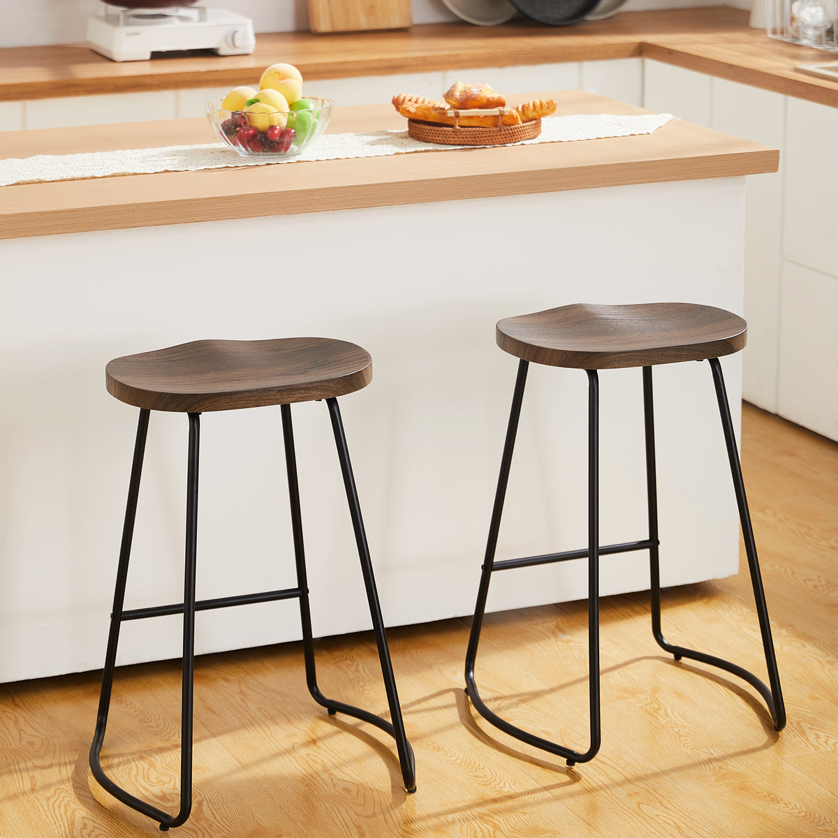 FIRAVOE Wooden Backless Bar Stools Set