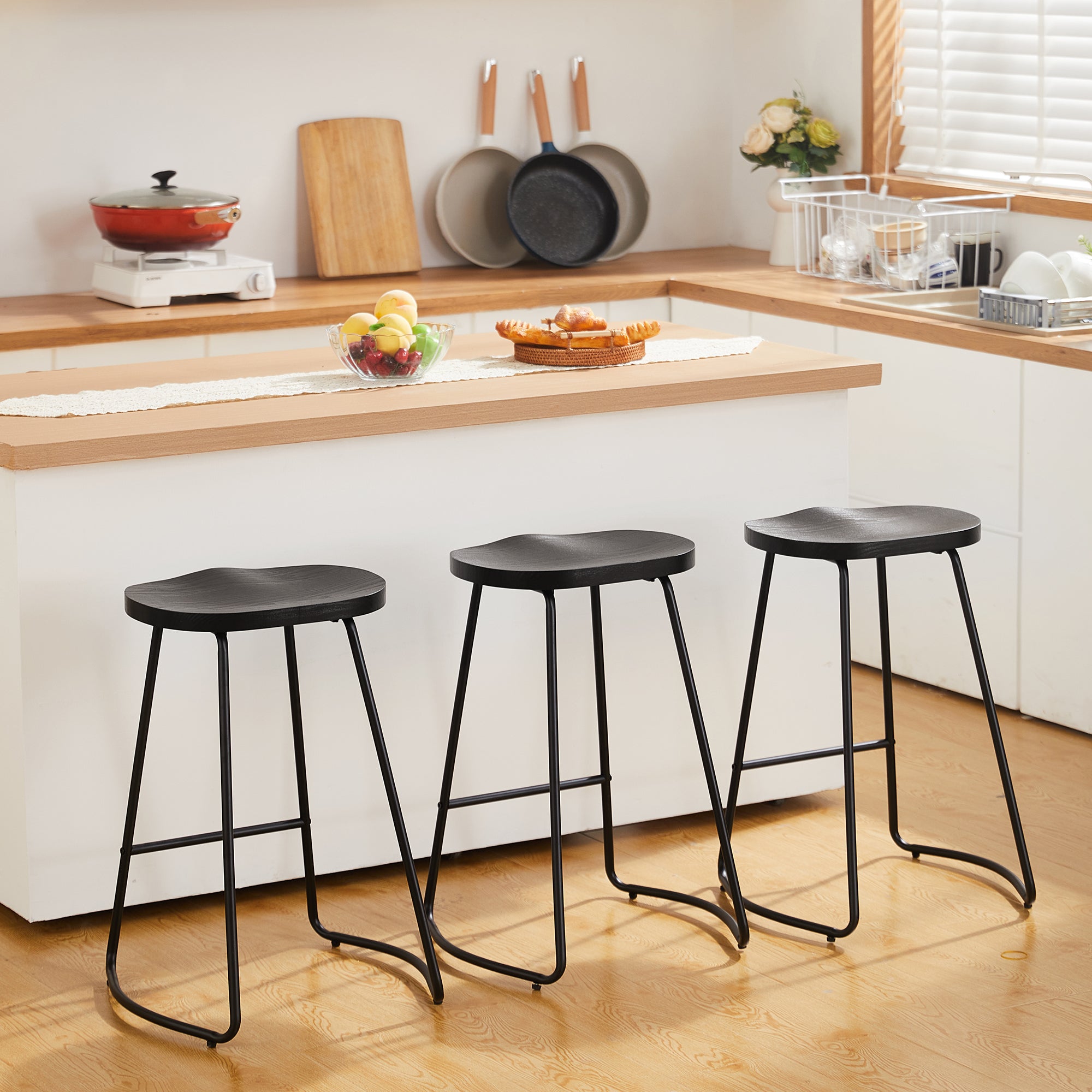 FIRAVOE Wooden Backless Bar Stools Set