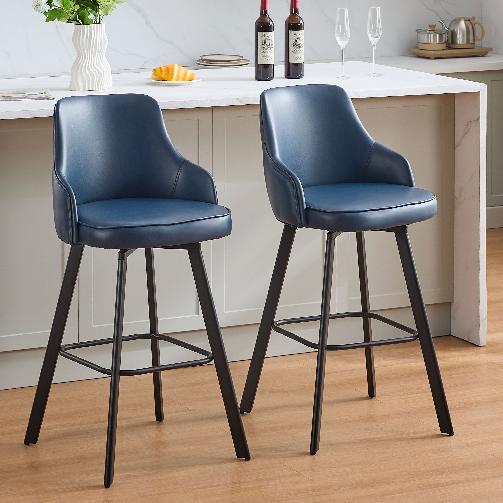 FIRAVOE Bar Stools Set of 2, 26" Swivel Counter Height Bar Stools with High Back, Faux Leather Kitchen Barstools Counter Height for Kitchen Island