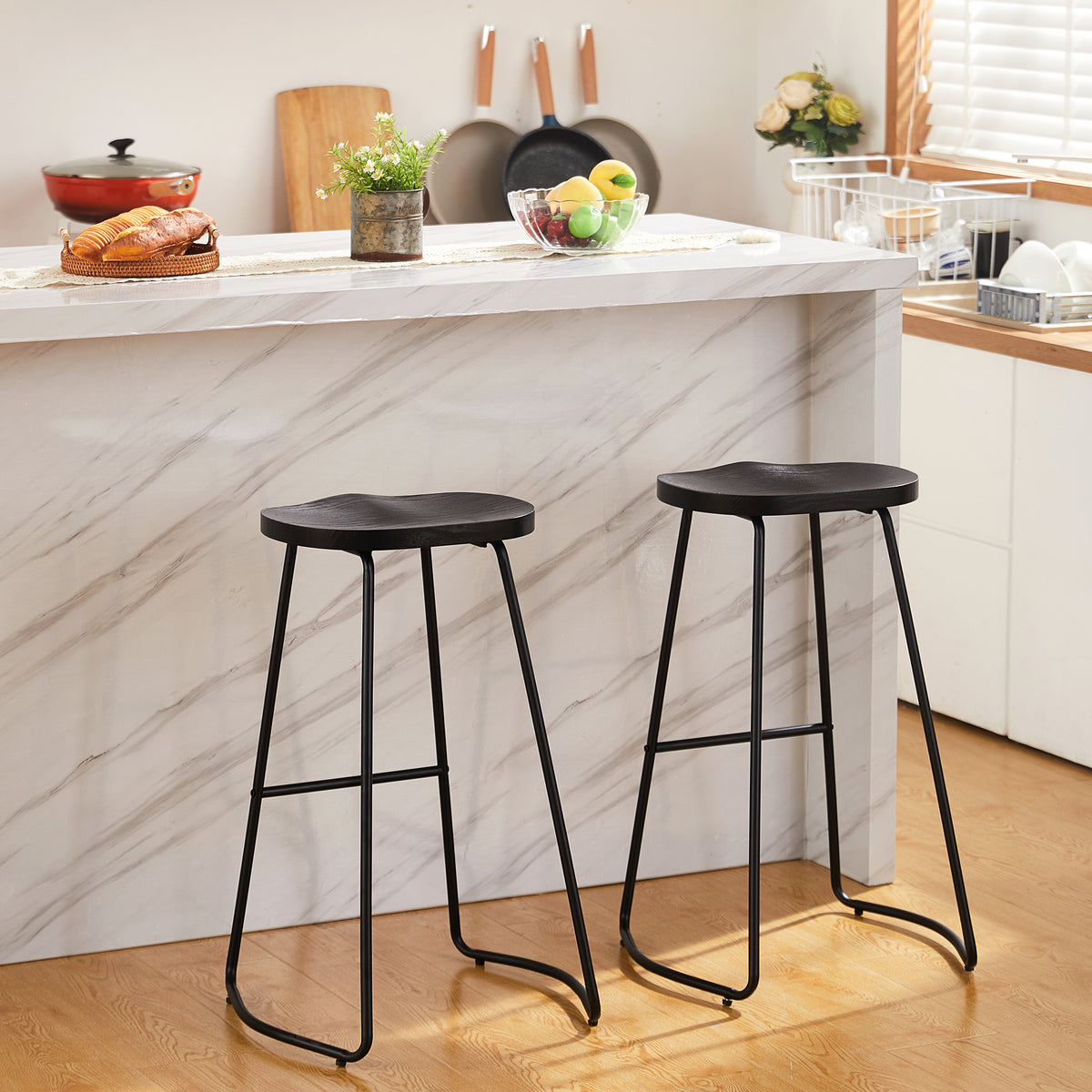 FIRAVOE Wooden Backless Bar Stools Set