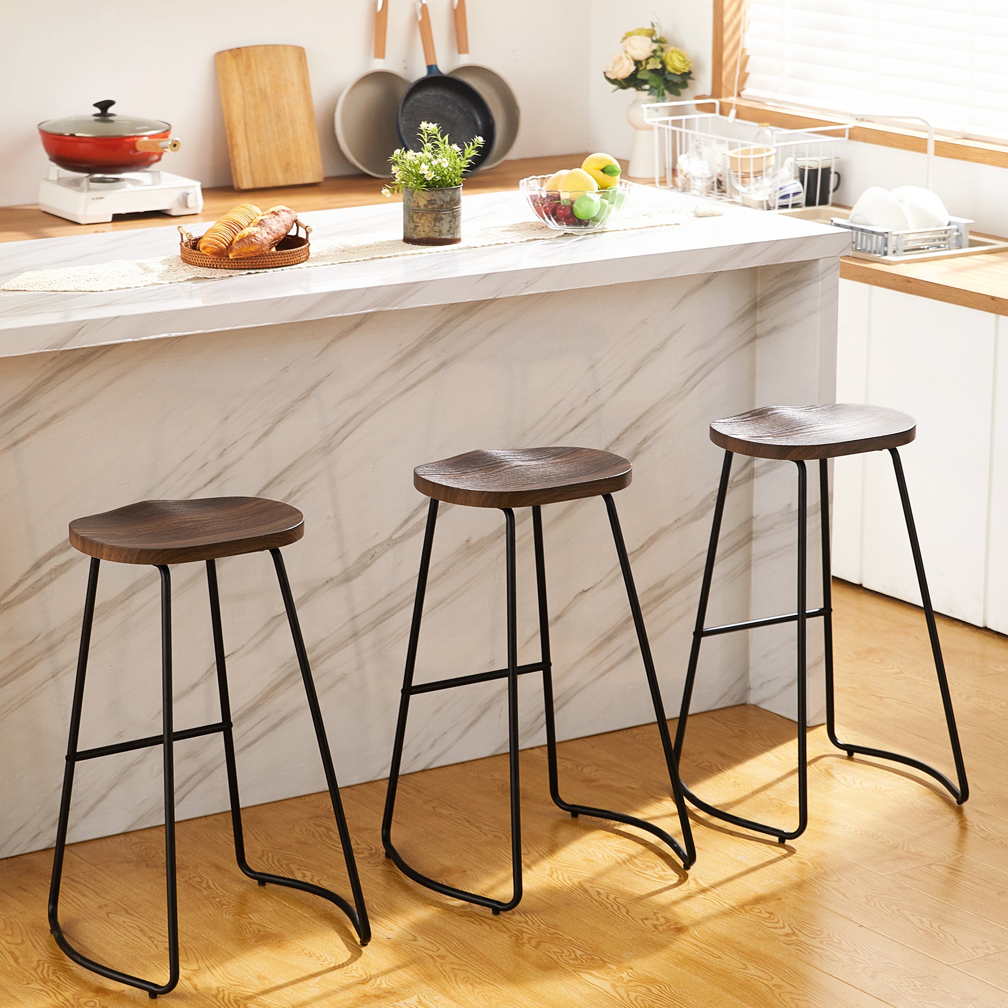 FIRAVOE Wooden Backless Bar Stools Set