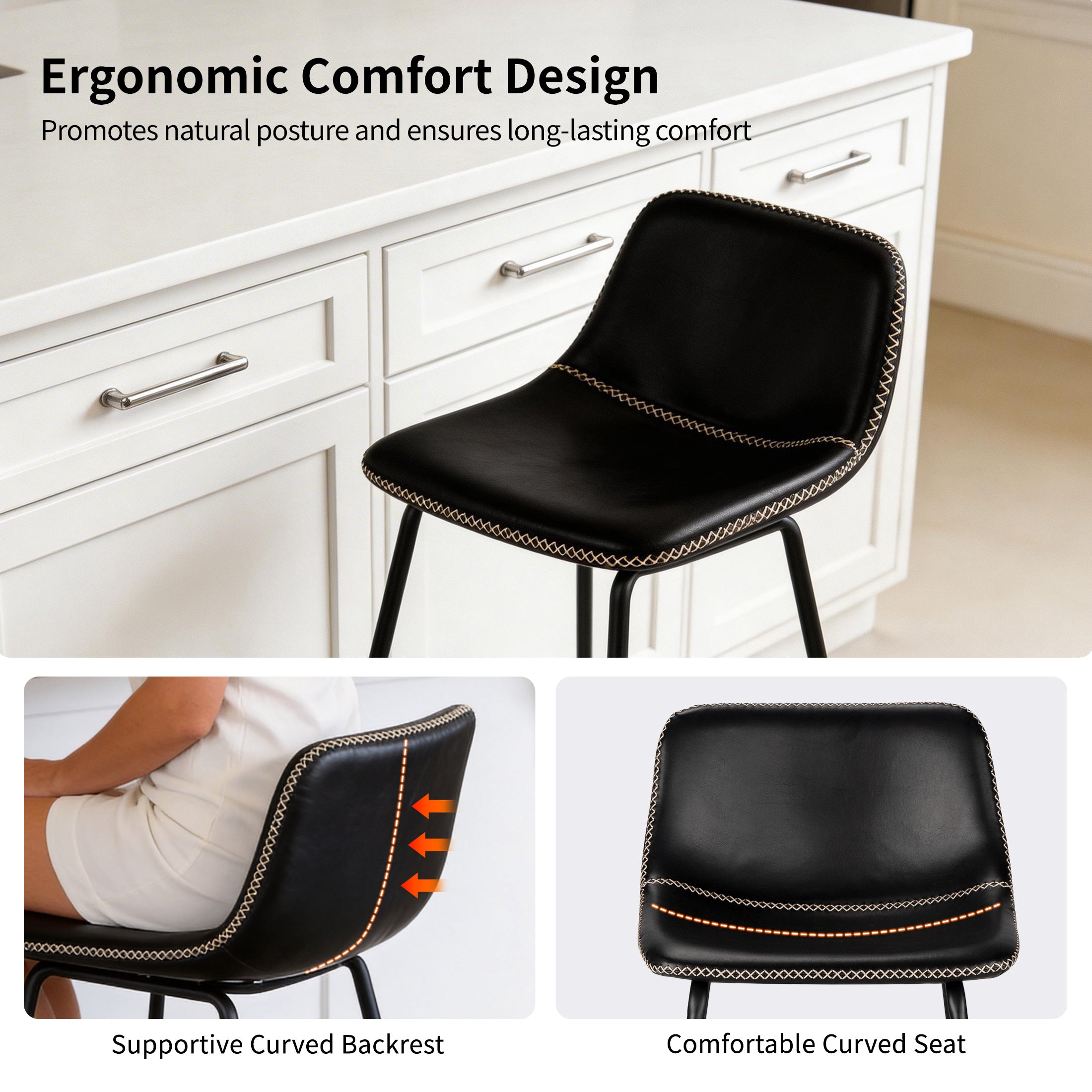 FIRAVOE Counter Height Bar Stools Set of 2, Counter Stools with Backs, Modern Bar Stools for Kitchen Island, Bar Stools 26 Inch Seat Height