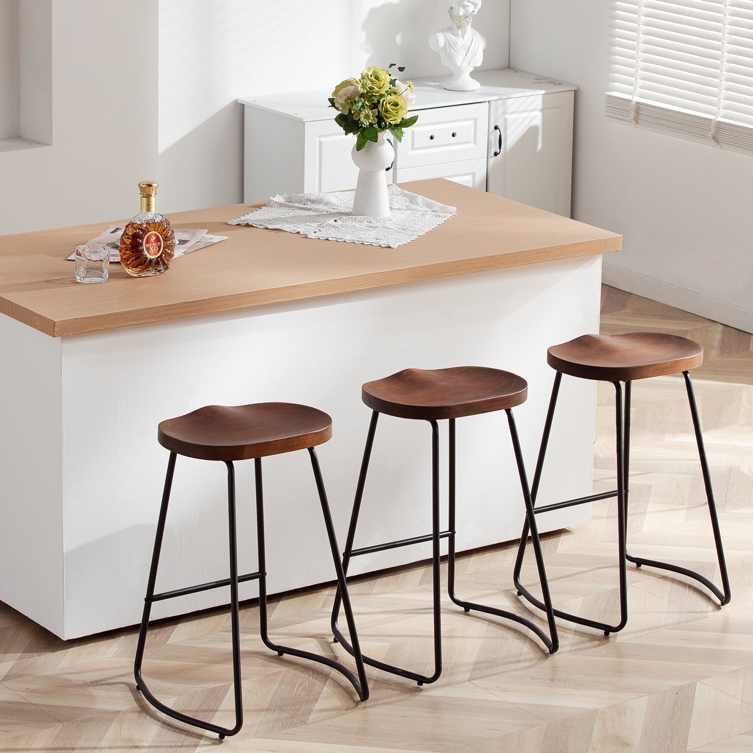 FIRAVOE Wooden Backless Bar Stools Set