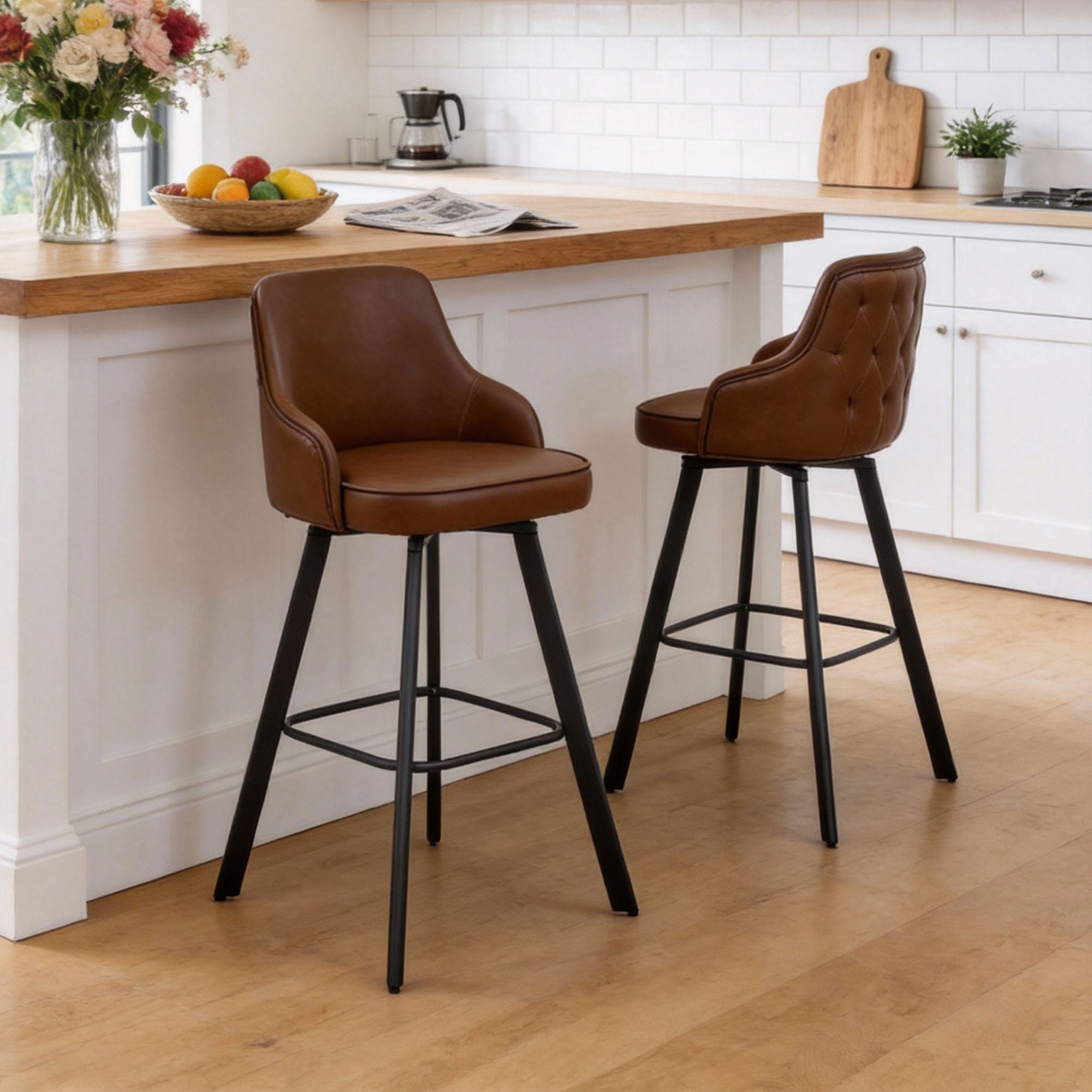FIRAVOE Bar Stools Set of 2, 26" Swivel Counter Height Bar Stools with High Back, Faux Leather Kitchen Barstools Counter Height for Kitchen Island