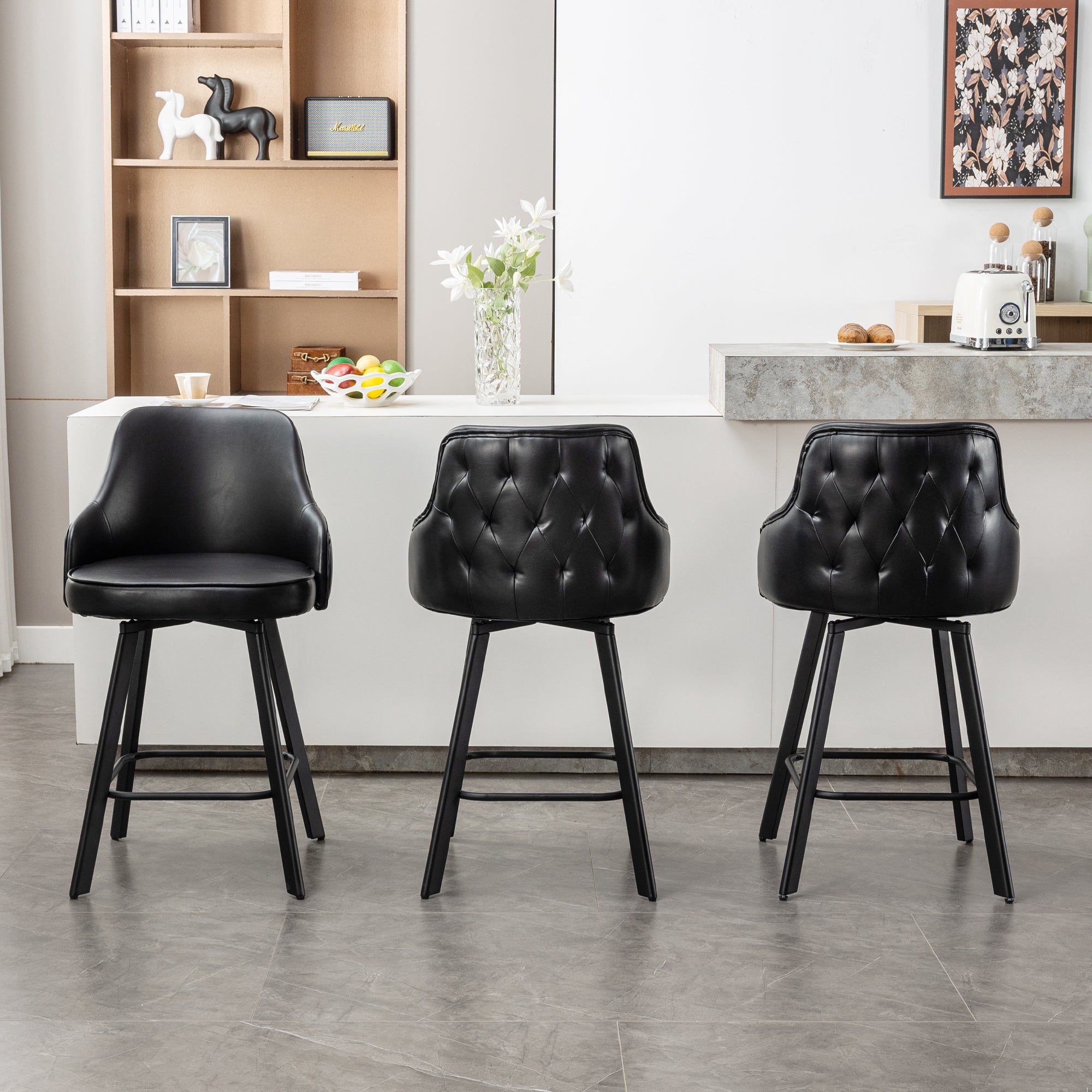 FIRAVOE Bar Stools Set of 2, 26" Swivel Counter Height Bar Stools with High Back, Faux Leather Kitchen Barstools Counter Height for Kitchen Island