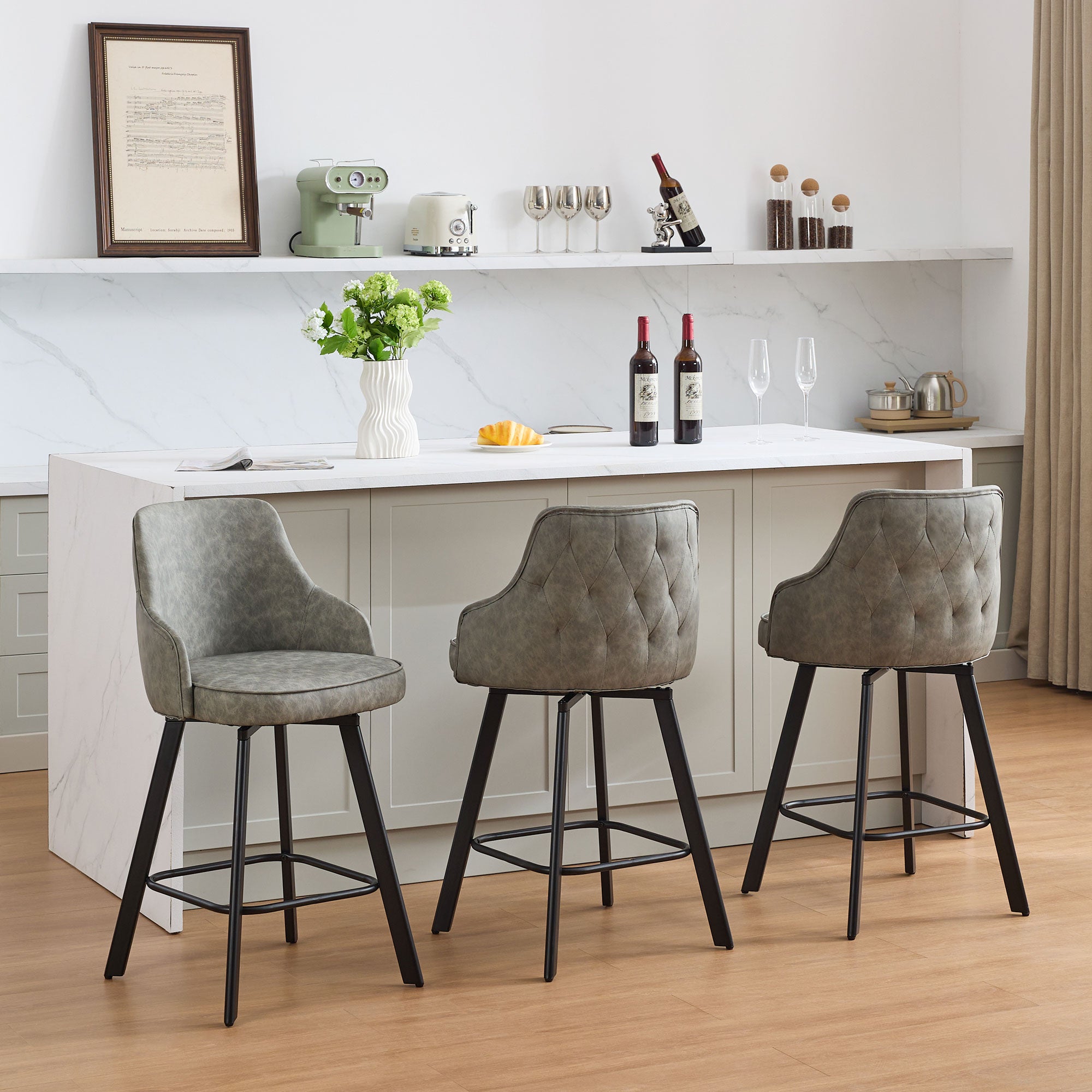 FIRAVOE Bar Stools Set of 2, 26" Swivel Counter Height Bar Stools with High Back, Faux Leather Kitchen Barstools Counter Height for Kitchen Island