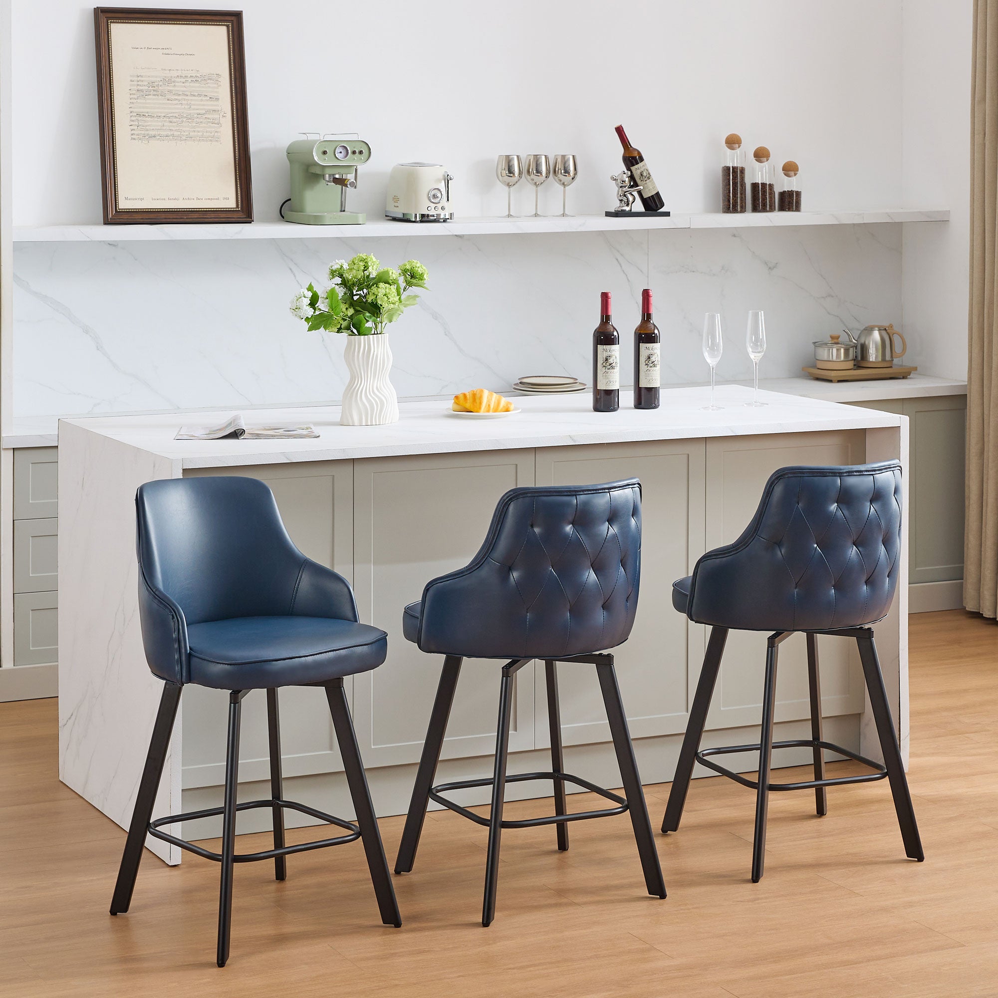 FIRAVOE Bar Stools Set of 2, 26" Swivel Counter Height Bar Stools with High Back, Faux Leather Kitchen Barstools Counter Height for Kitchen Island