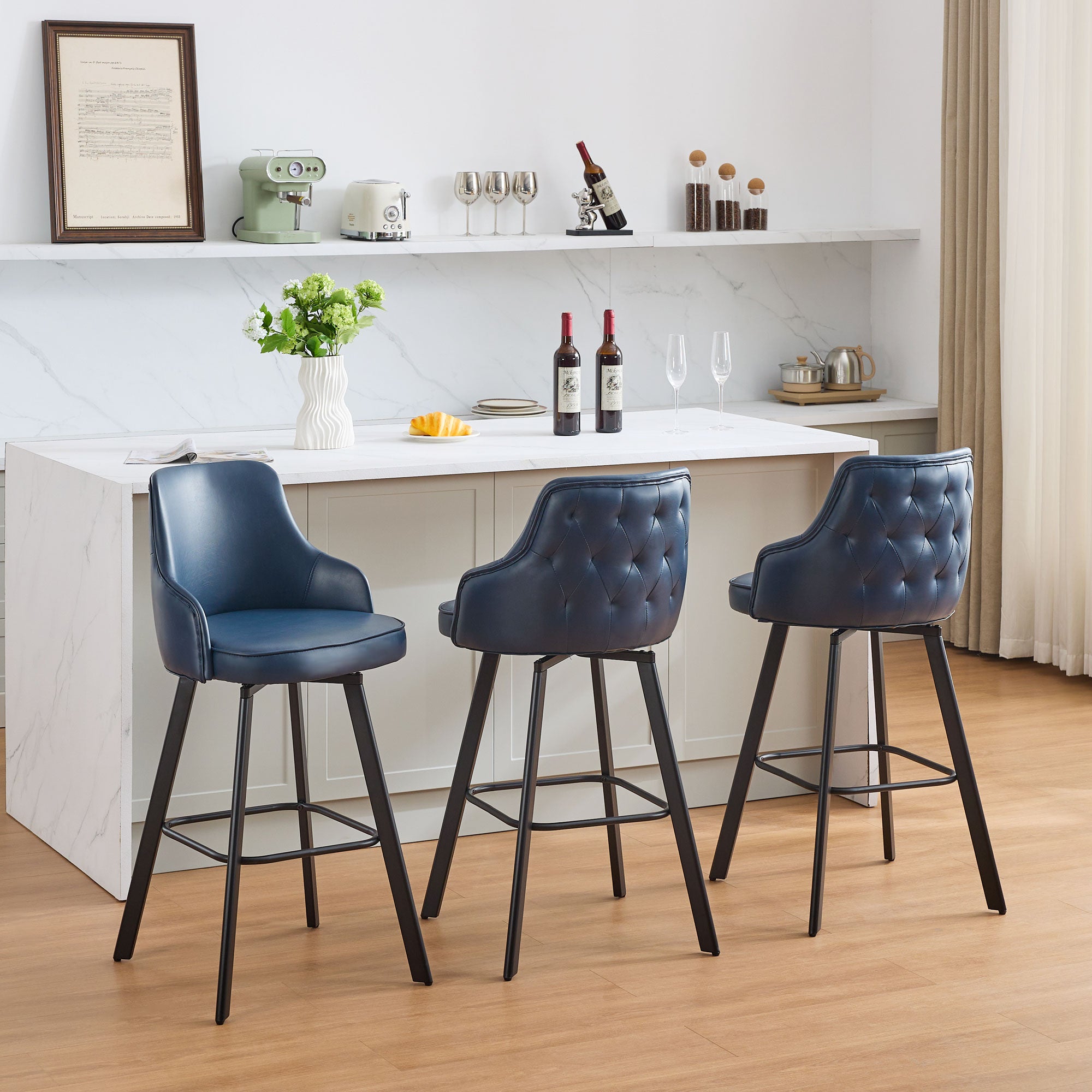 FIRAVOE Bar Stools Set of 2, 26" Swivel Counter Height Bar Stools with High Back, Faux Leather Kitchen Barstools Counter Height for Kitchen Island