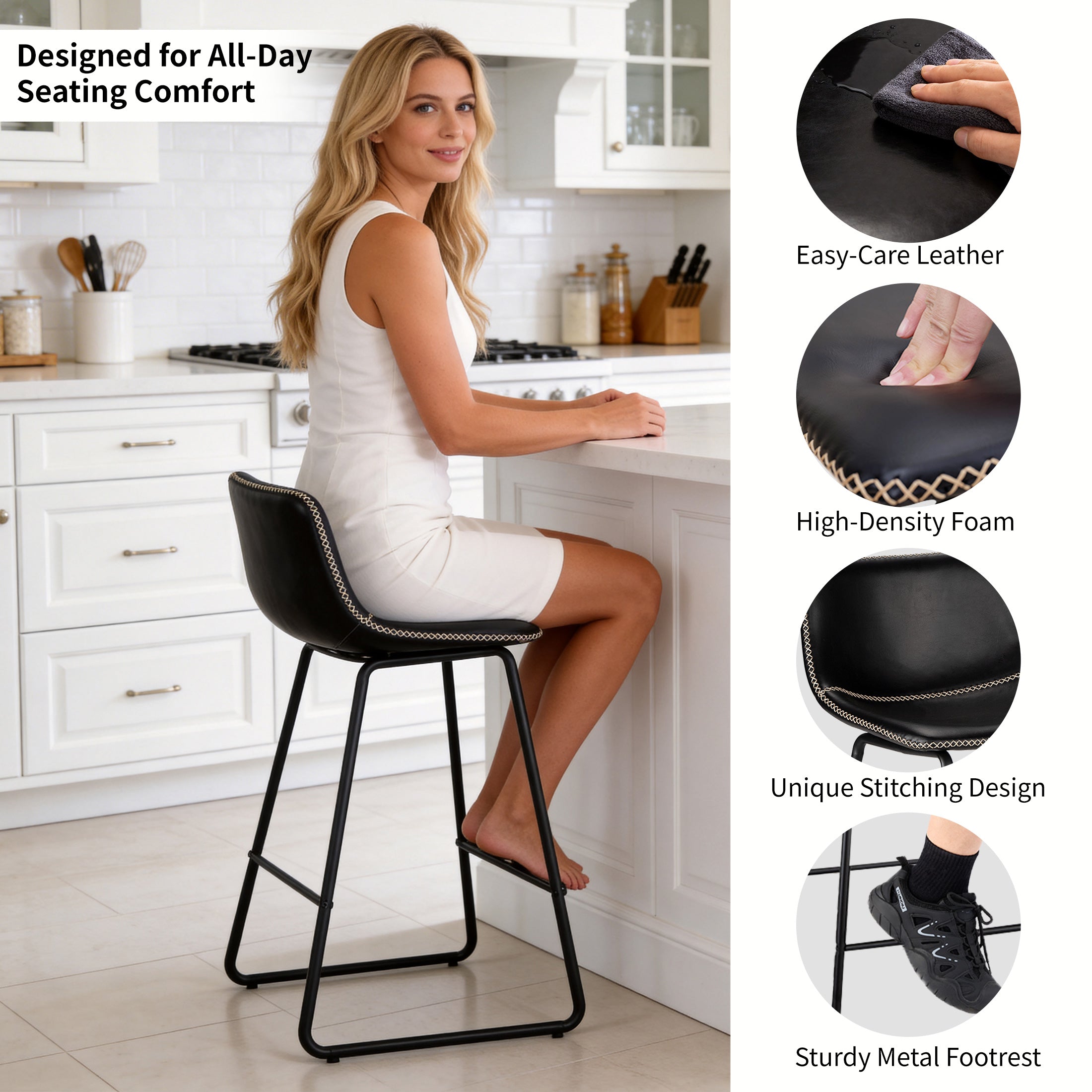 FIRAVOE Counter Height Bar Stools Set of 2, Counter Stools with Backs, Modern Bar Stools for Kitchen Island, Bar Stools 26 Inch Seat Height