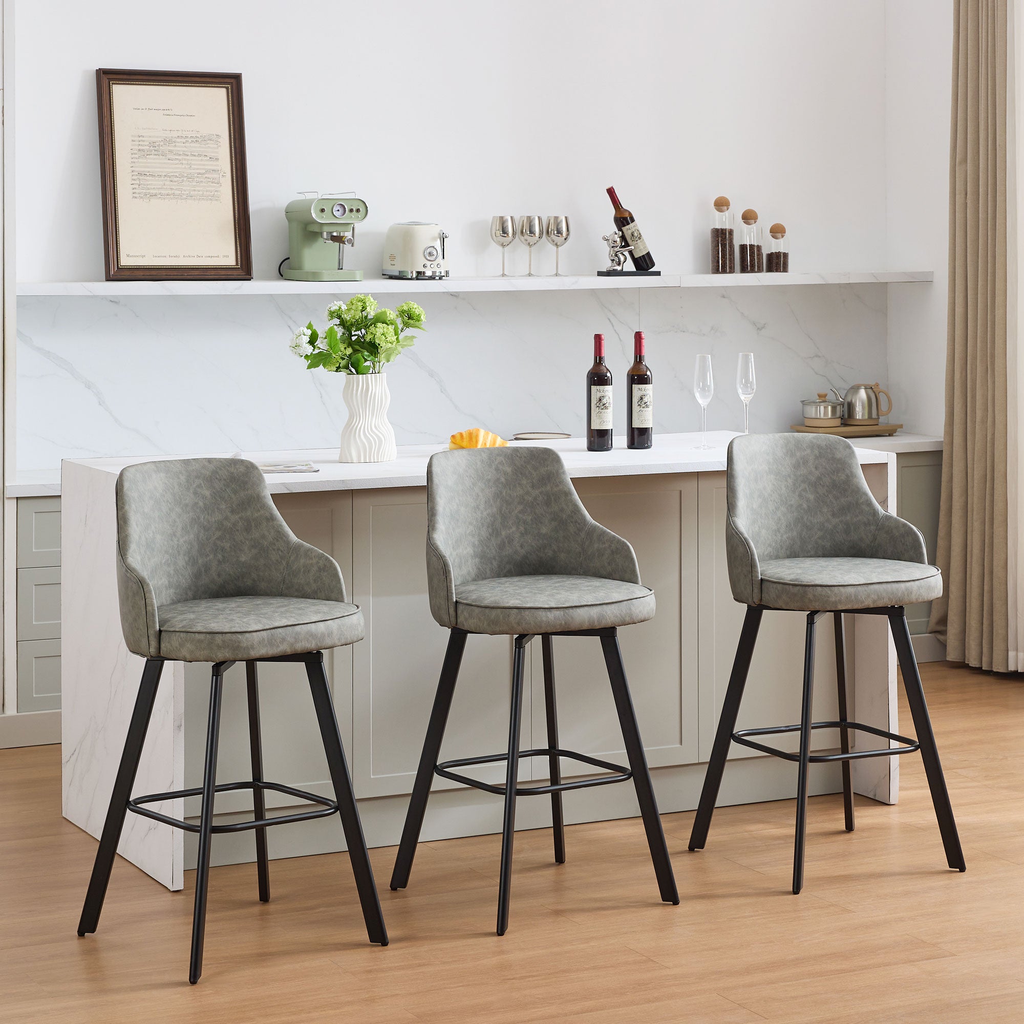 FIRAVOE Bar Stools Set of 2, 26" Swivel Counter Height Bar Stools with High Back, Faux Leather Kitchen Barstools Counter Height for Kitchen Island