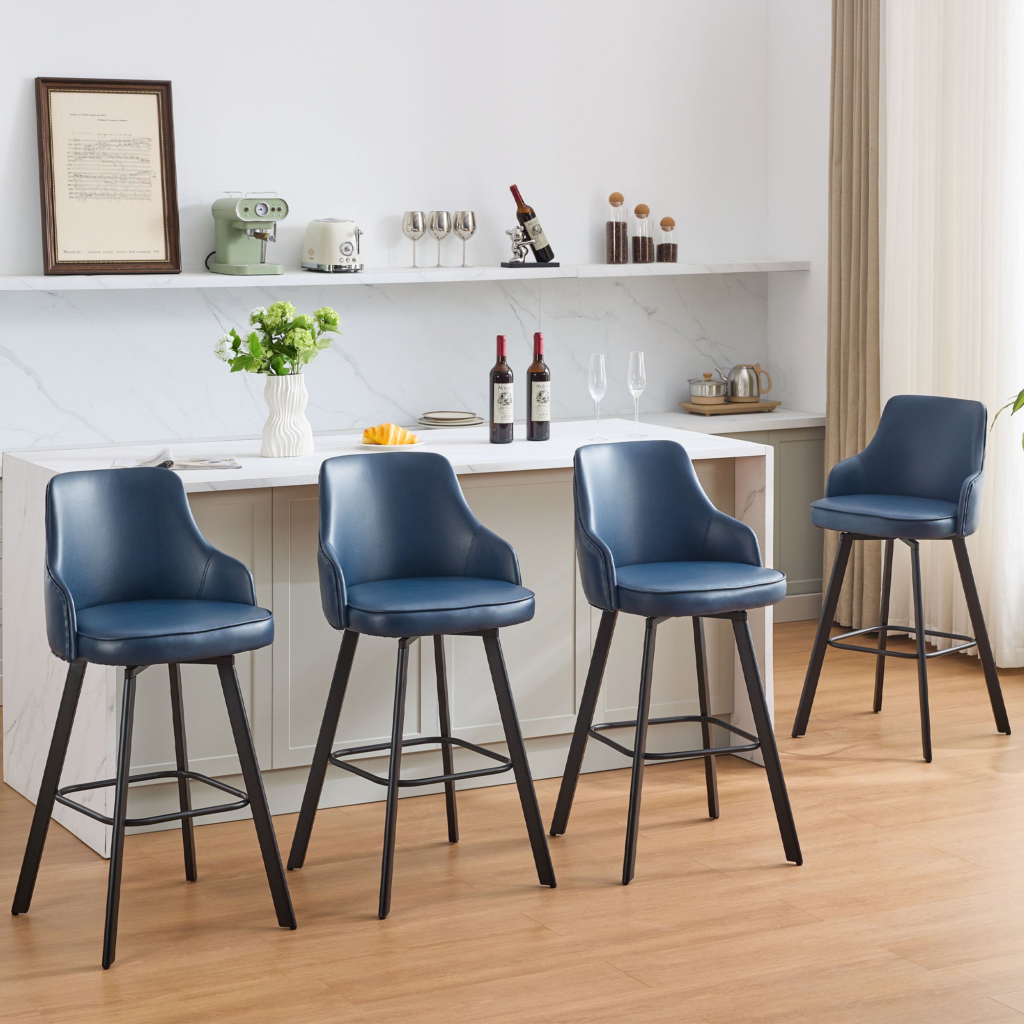 FIRAVOE Bar Stools Set of 2, 26" Swivel Counter Height Bar Stools with High Back, Faux Leather Kitchen Barstools Counter Height for Kitchen Island