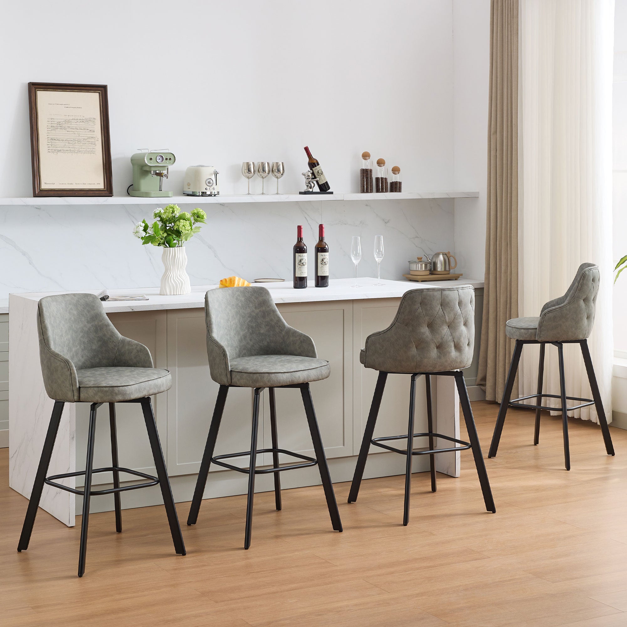 FIRAVOE Bar Stools Set of 2, 26" Swivel Counter Height Bar Stools with High Back, Faux Leather Kitchen Barstools Counter Height for Kitchen Island