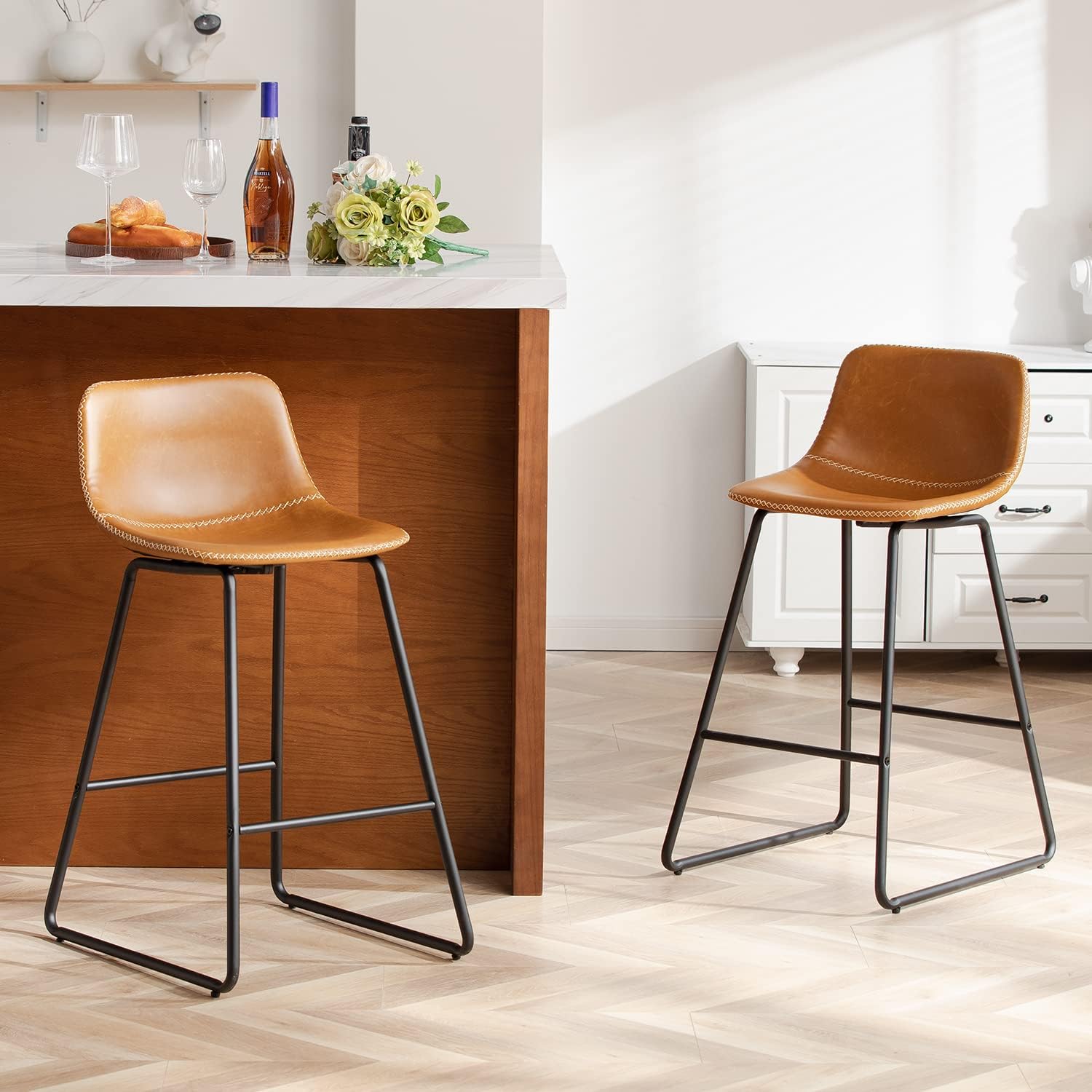 FIRAVOE Counter Height Bar Stools Set of 2, Counter Stools with Backs, Modern Bar Stools for Kitchen Island, Bar Stools 26 Inch Seat Height