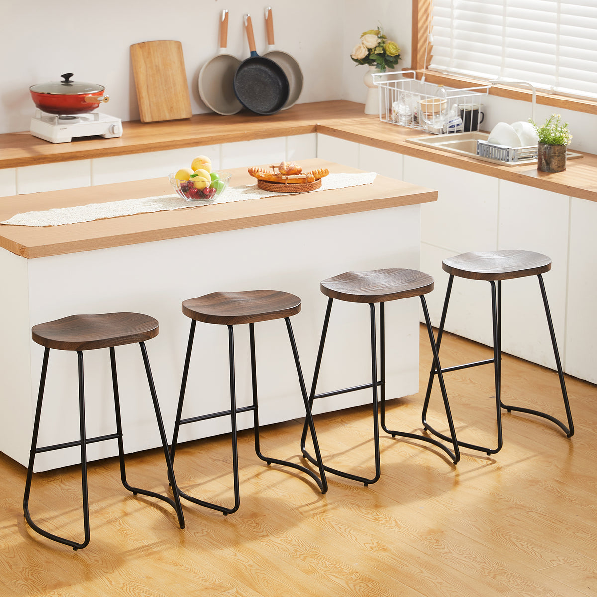FIRAVOE Wooden Backless Bar Stools Set