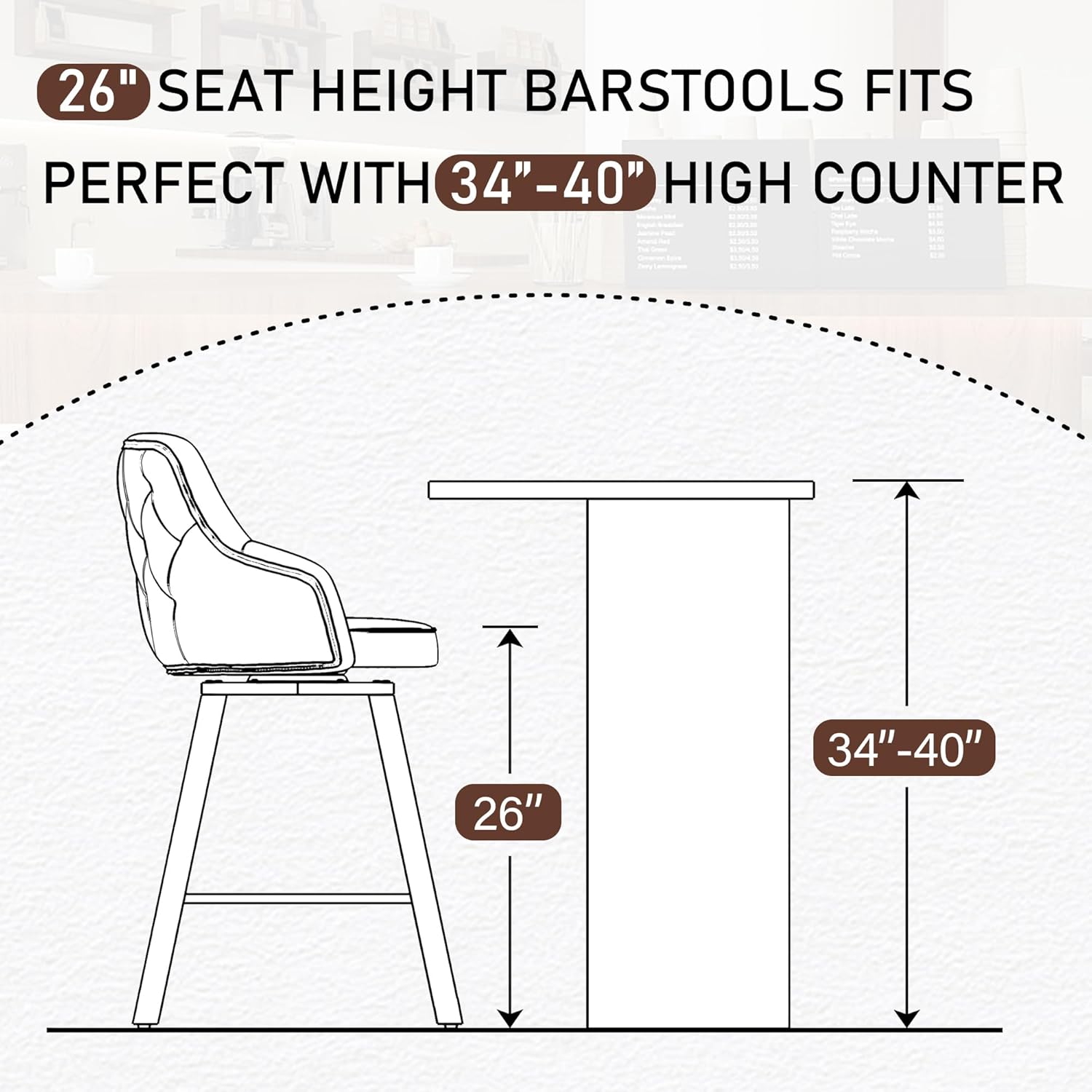 FIRAVOE Bar Stools Set of 2, 26" Swivel Counter Height Bar Stools with High Back, Faux Leather Kitchen Barstools Counter Height for Kitchen Island