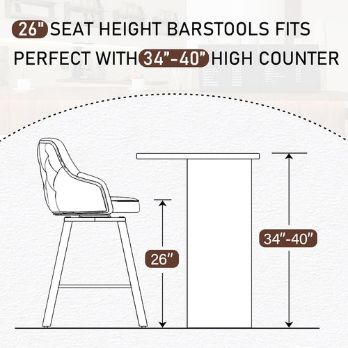 FIRAVOE Bar Stools Set of 2, 26" Swivel Counter Height Bar Stools with High Back, Faux Leather Kitchen Barstools Counter Height for Kitchen Island