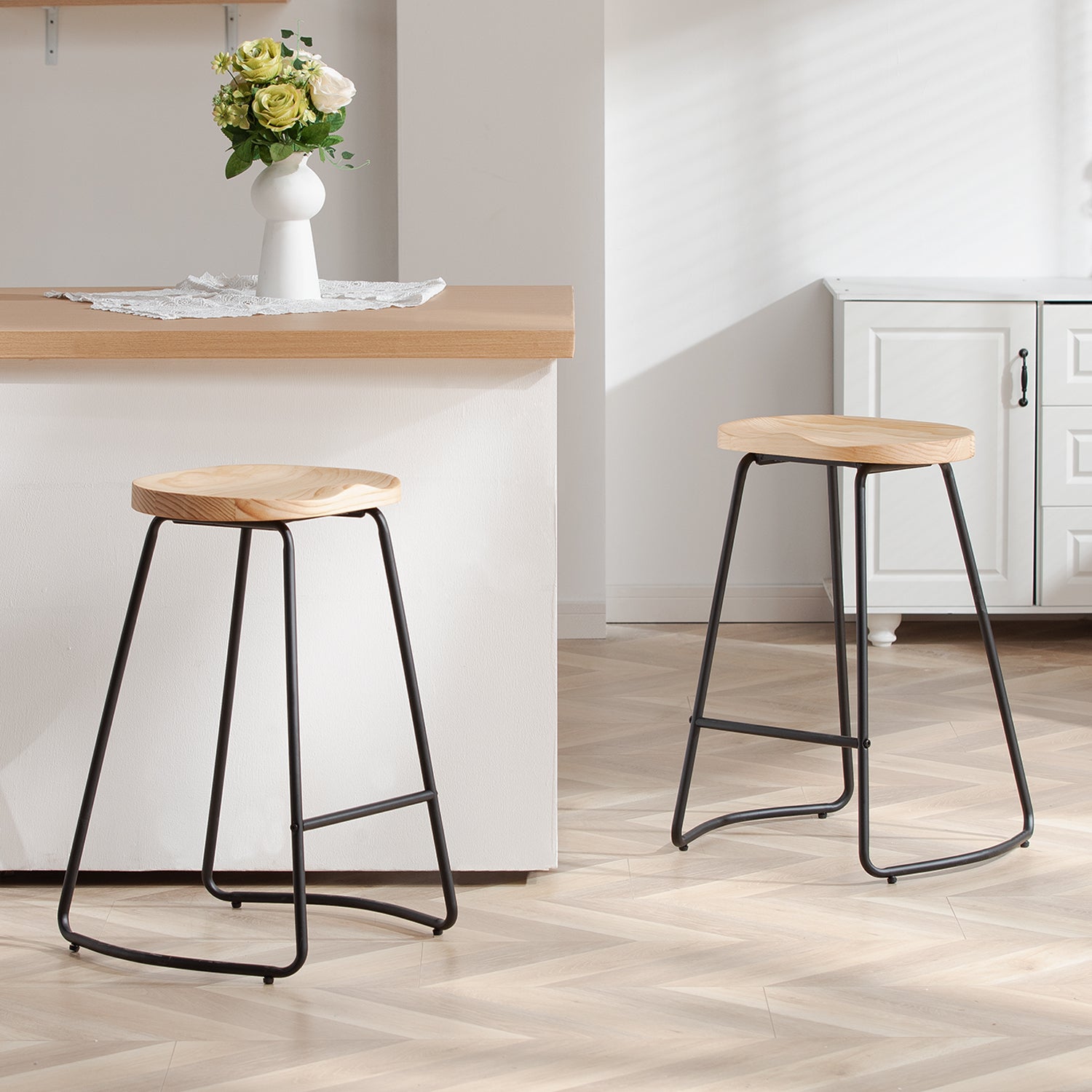 FIRAVOE Wooden Backless Bar Stools Set