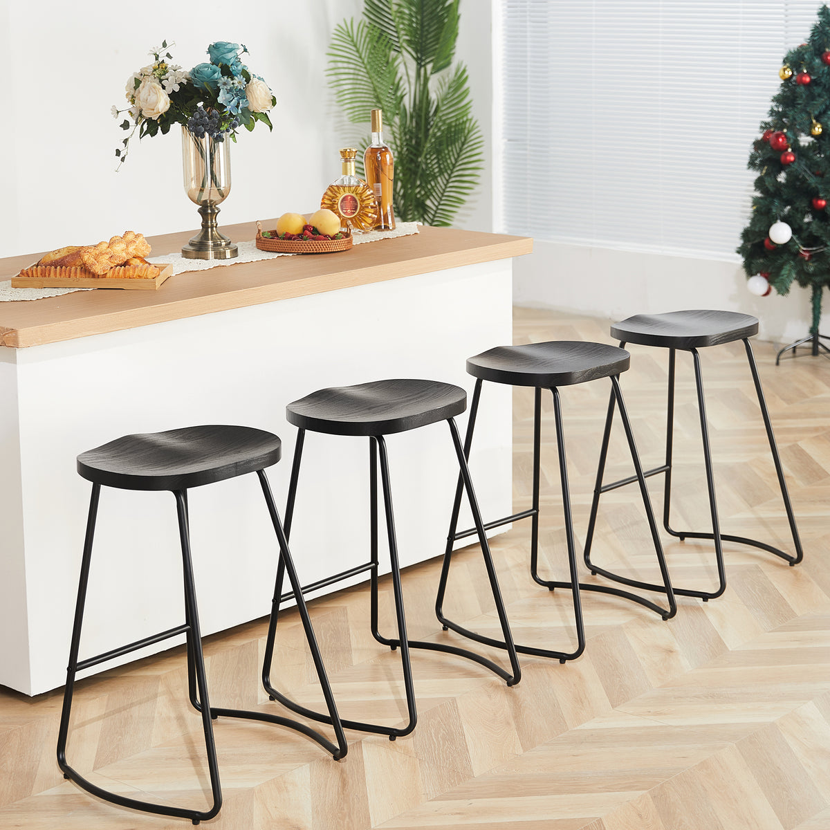 FIRAVOE Wooden Backless Bar Stools Set