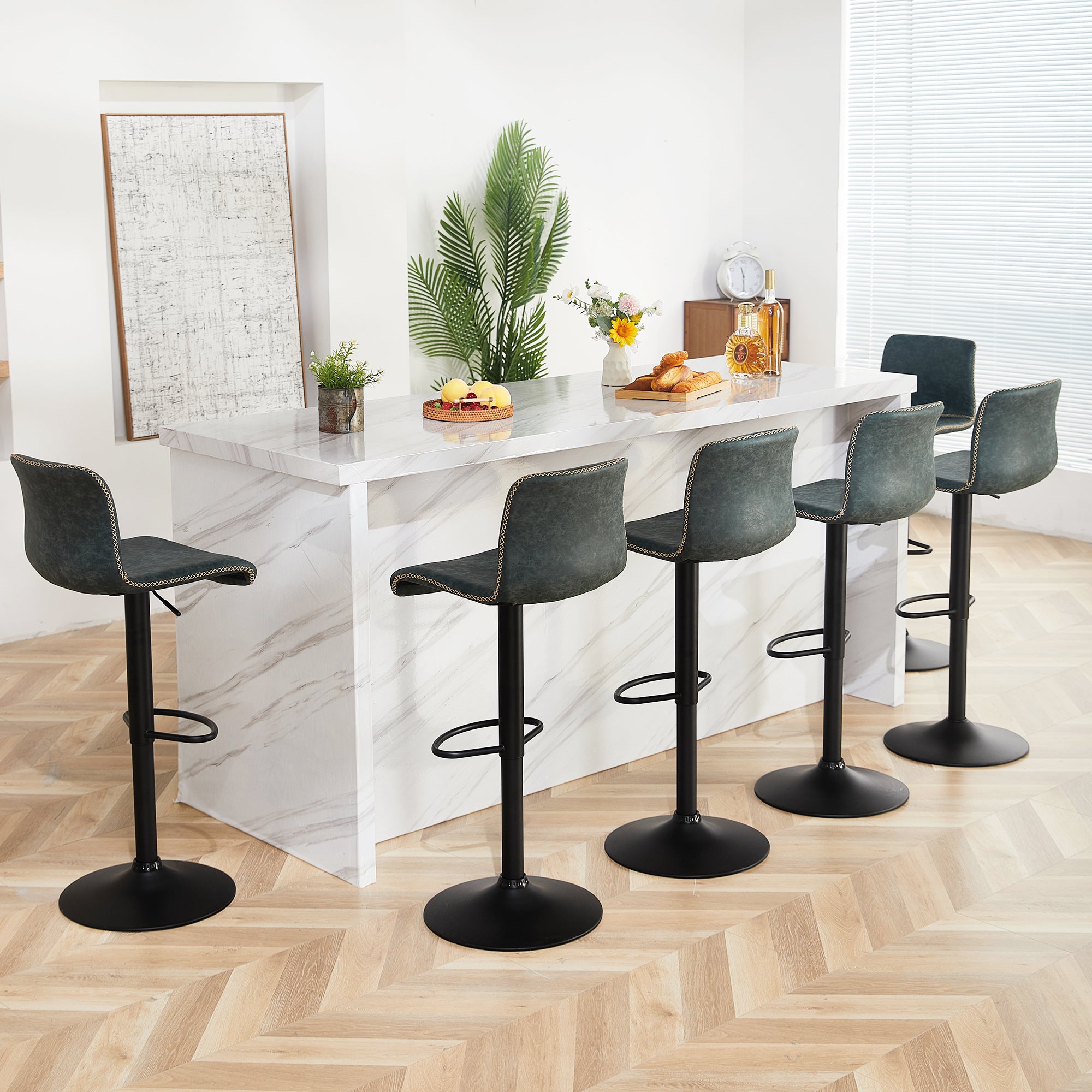 FIRAVOE Swivel Bar Stools Set of 2/3//4/6, Counter Height Bar Stools with Back, Adjustable Bar Stools 24" to 32", Brown Leather Kitchen Barstools Counter Stools Island Bar Chairs