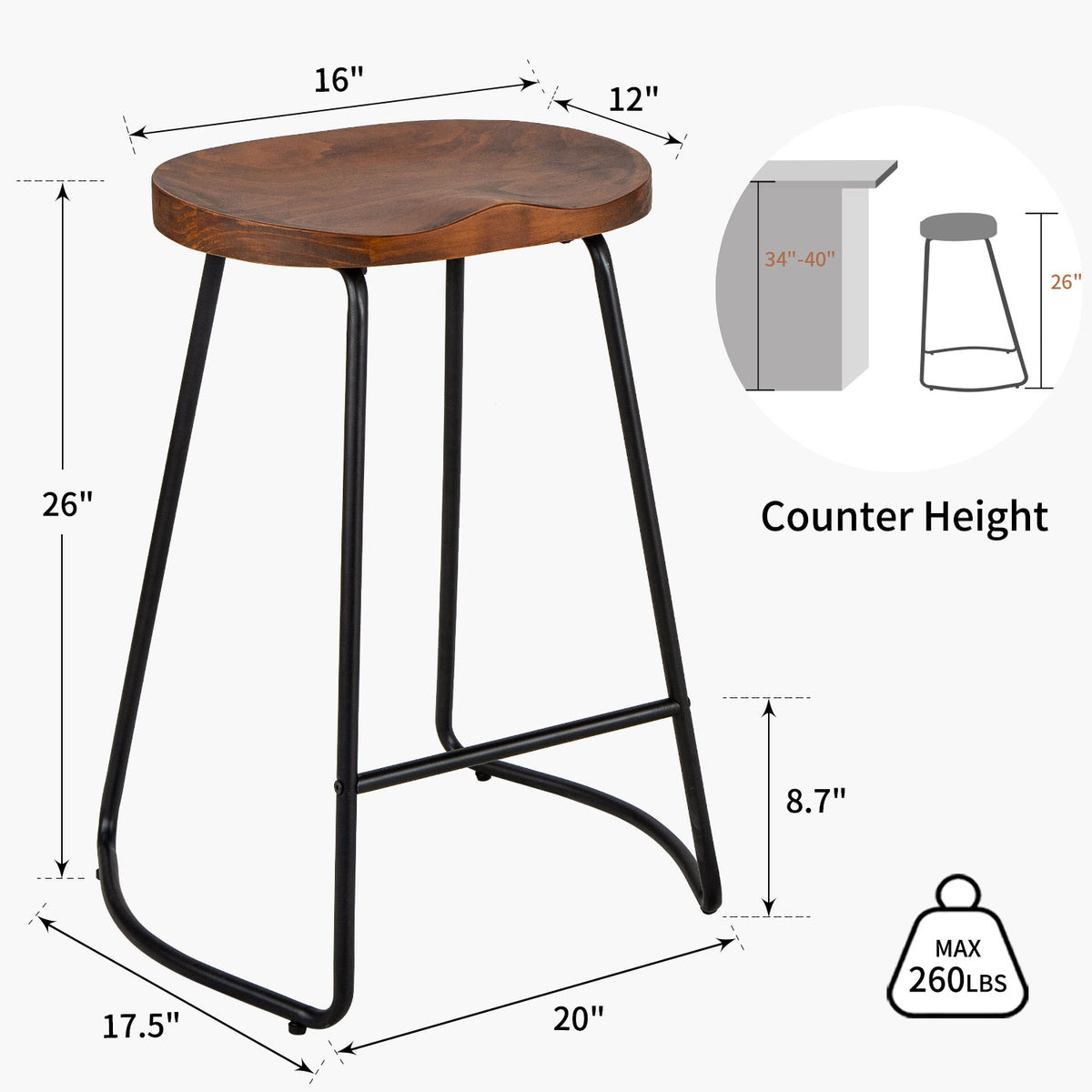 FIRAVOE Wooden Backless Bar Stools Set