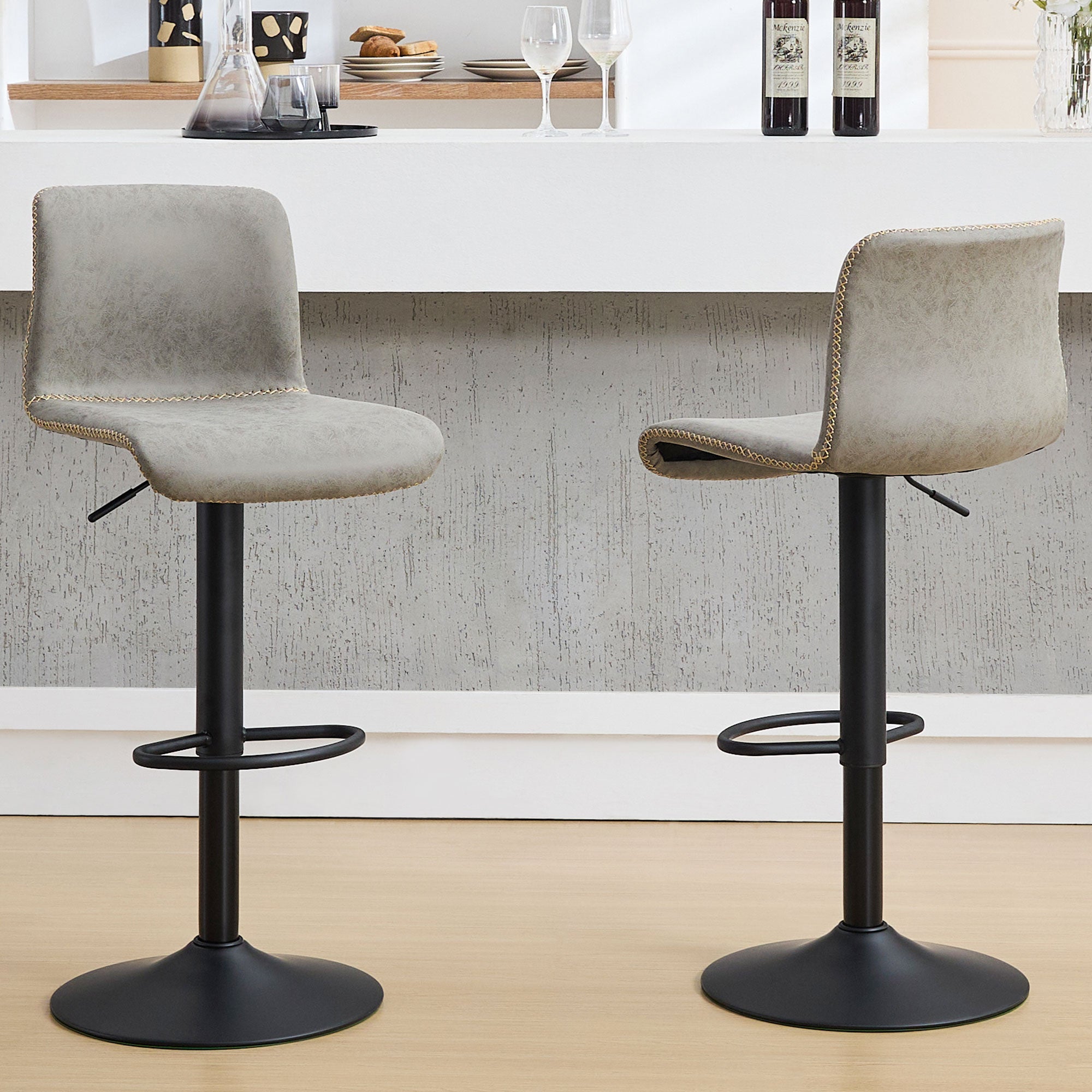 FIRAVOE Swivel Bar Stools Set of 2/3//4/6, Counter Height Bar Stools with Back, Adjustable Bar Stools 24" to 32", Brown Leather Kitchen Barstools Counter Stools Island Bar Chairs