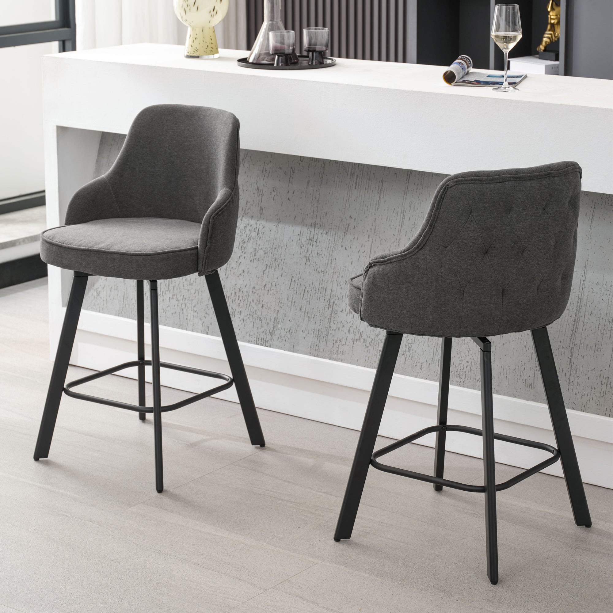 FIRAVOE Bar Stools Set of 2, 26" Swivel Counter Height Bar Stools with High Back, Faux Leather Kitchen Barstools Counter Height for Kitchen Island