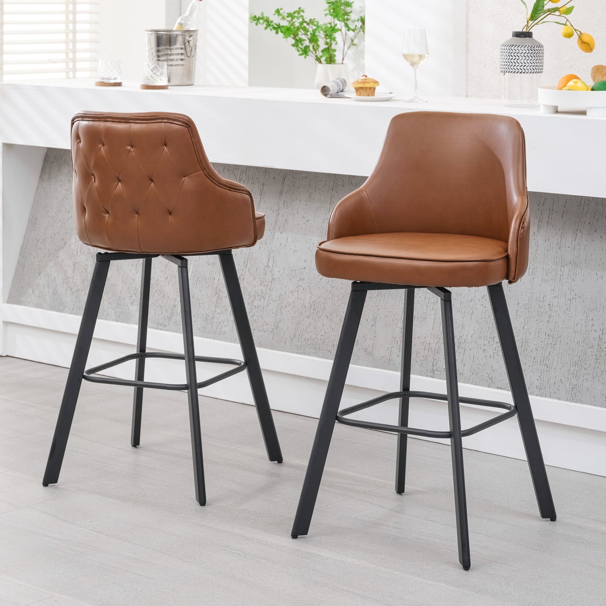 FIRAVOE Bar Stools Set of 2, 26" Swivel Counter Height Bar Stools with High Back, Faux Leather Kitchen Barstools Counter Height for Kitchen Island