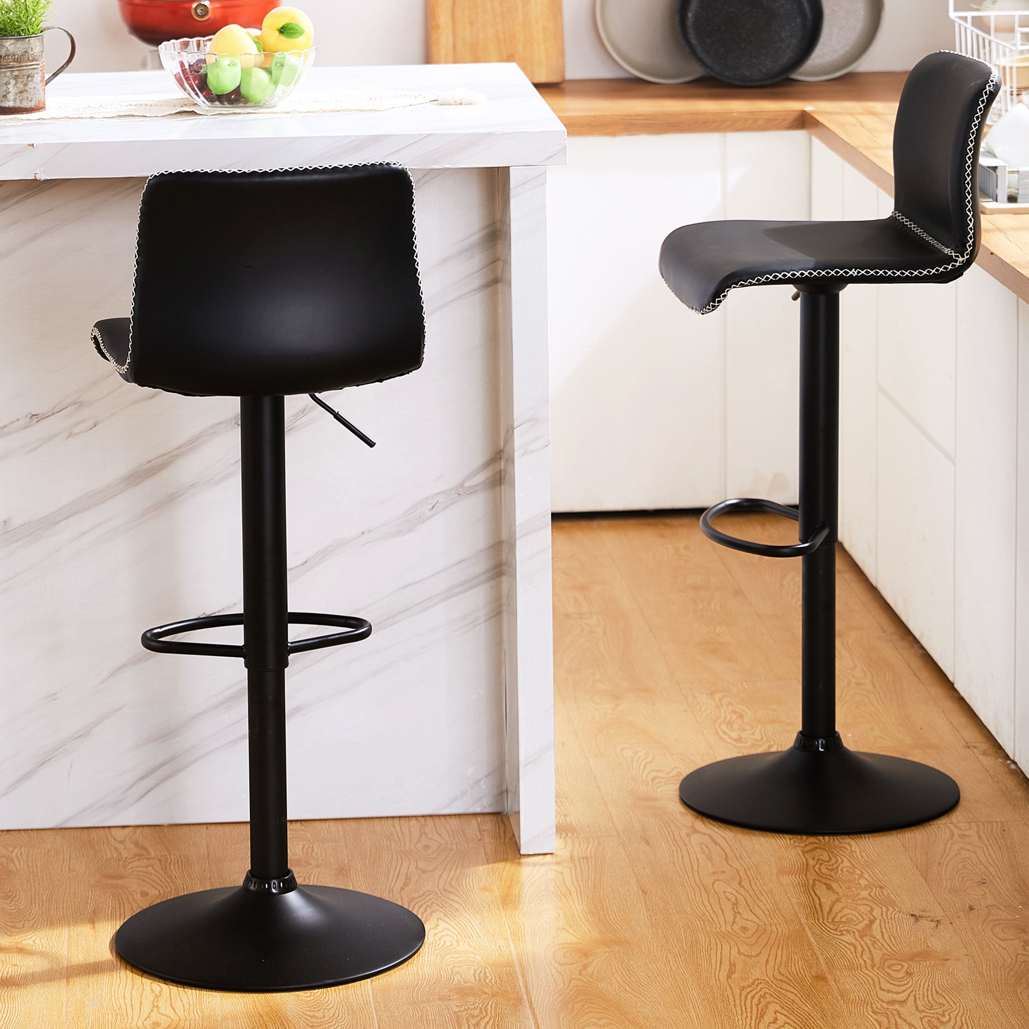 FIRAVOE Swivel Bar Stools Set of 2/3//4/6, Counter Height Bar Stools with Back, Adjustable Bar Stools 24" to 32", Brown Leather Kitchen Barstools Counter Stools Island Bar Chairs
