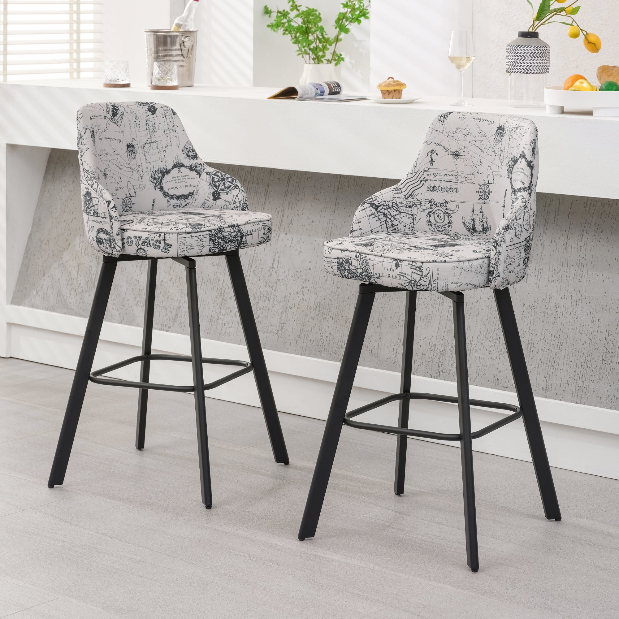 FIRAVOE Bar Stools Set of 2, 26" Swivel Counter Height Bar Stools with High Back, Faux Leather Kitchen Barstools Counter Height for Kitchen Island