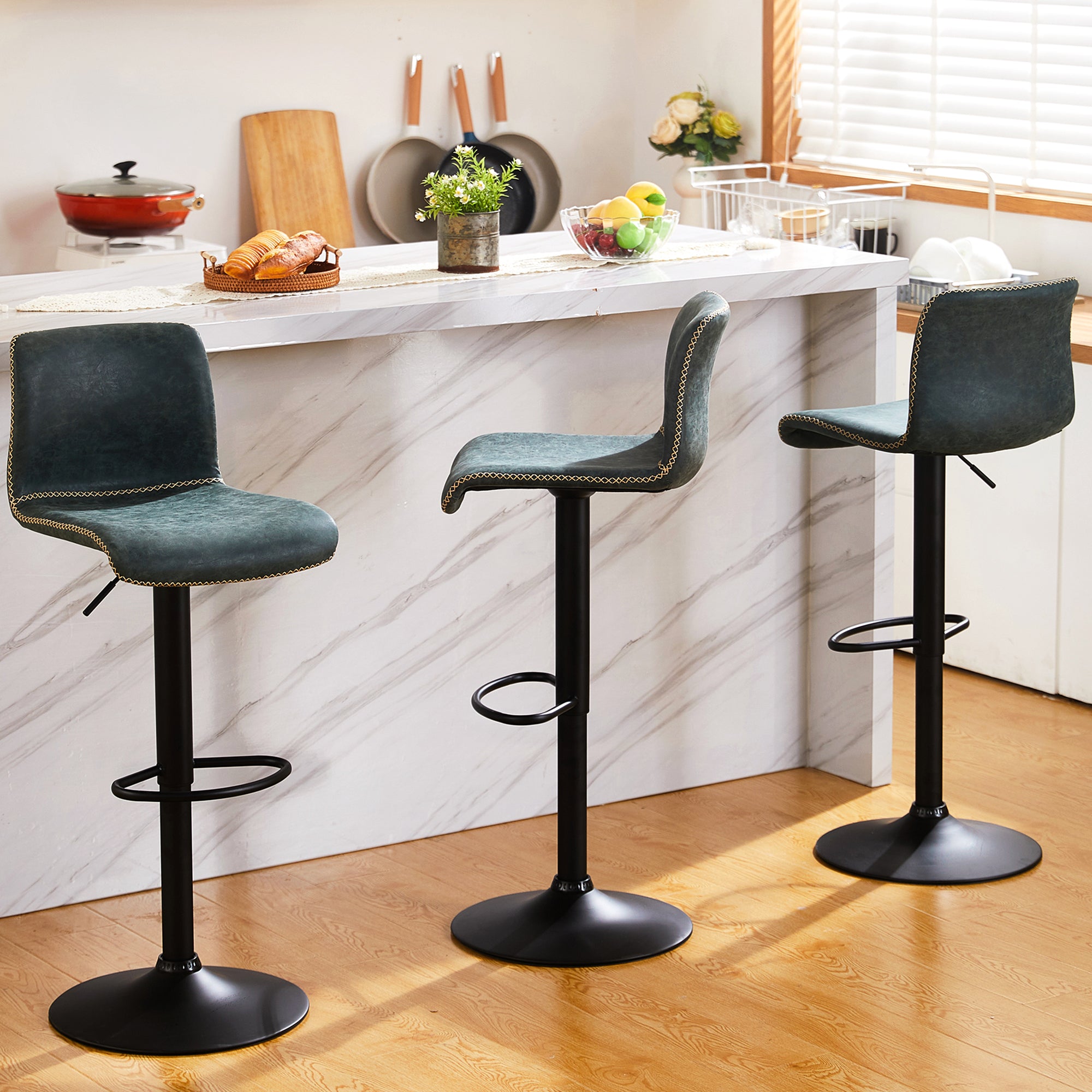 FIRAVOE Swivel Bar Stools Set of 2/3//4/6, Counter Height Bar Stools with Back, Adjustable Bar Stools 24" to 32", Brown Leather Kitchen Barstools Counter Stools Island Bar Chairs
