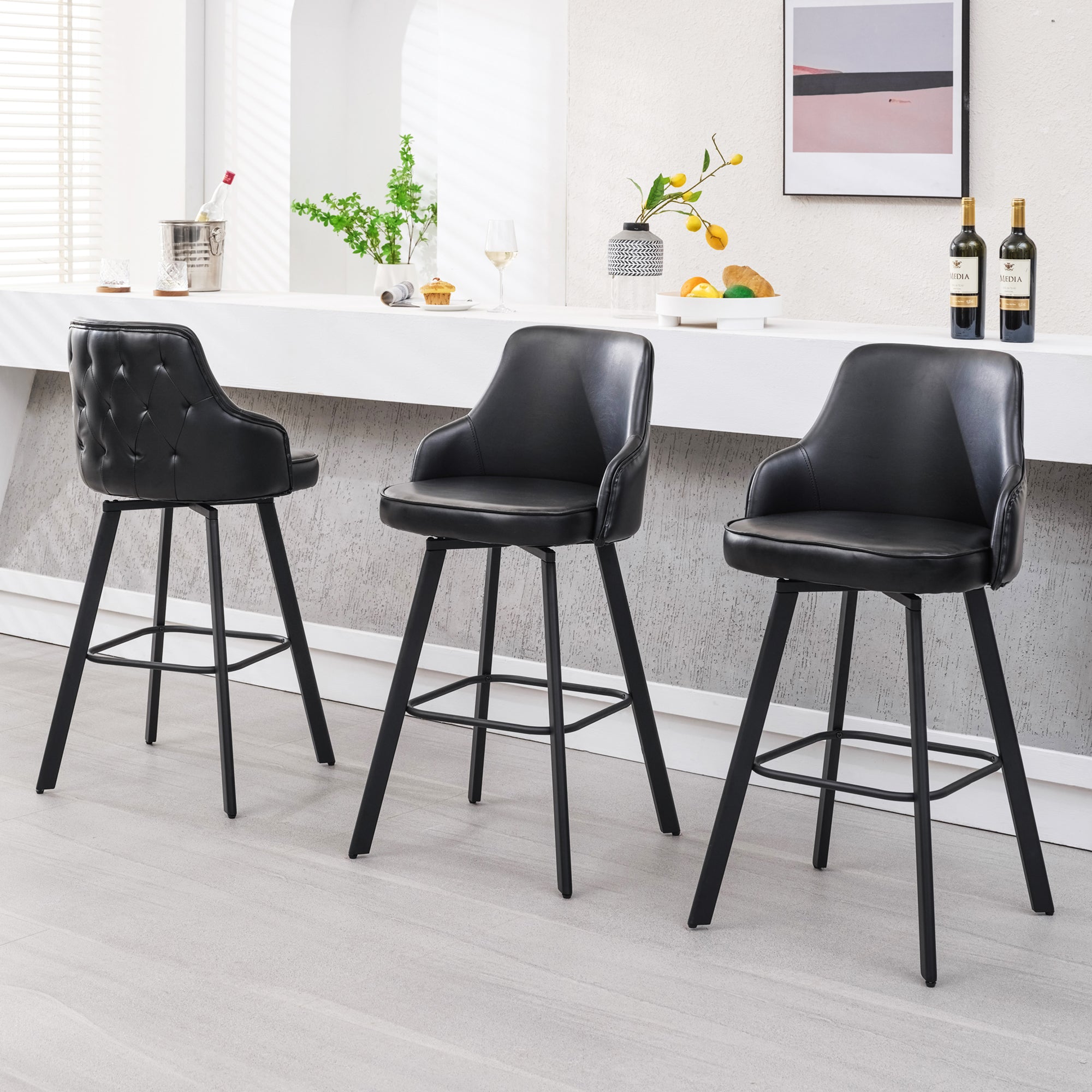 FIRAVOE Bar Stools Set of 2, 26" Swivel Counter Height Bar Stools with High Back, Faux Leather Kitchen Barstools Counter Height for Kitchen Island
