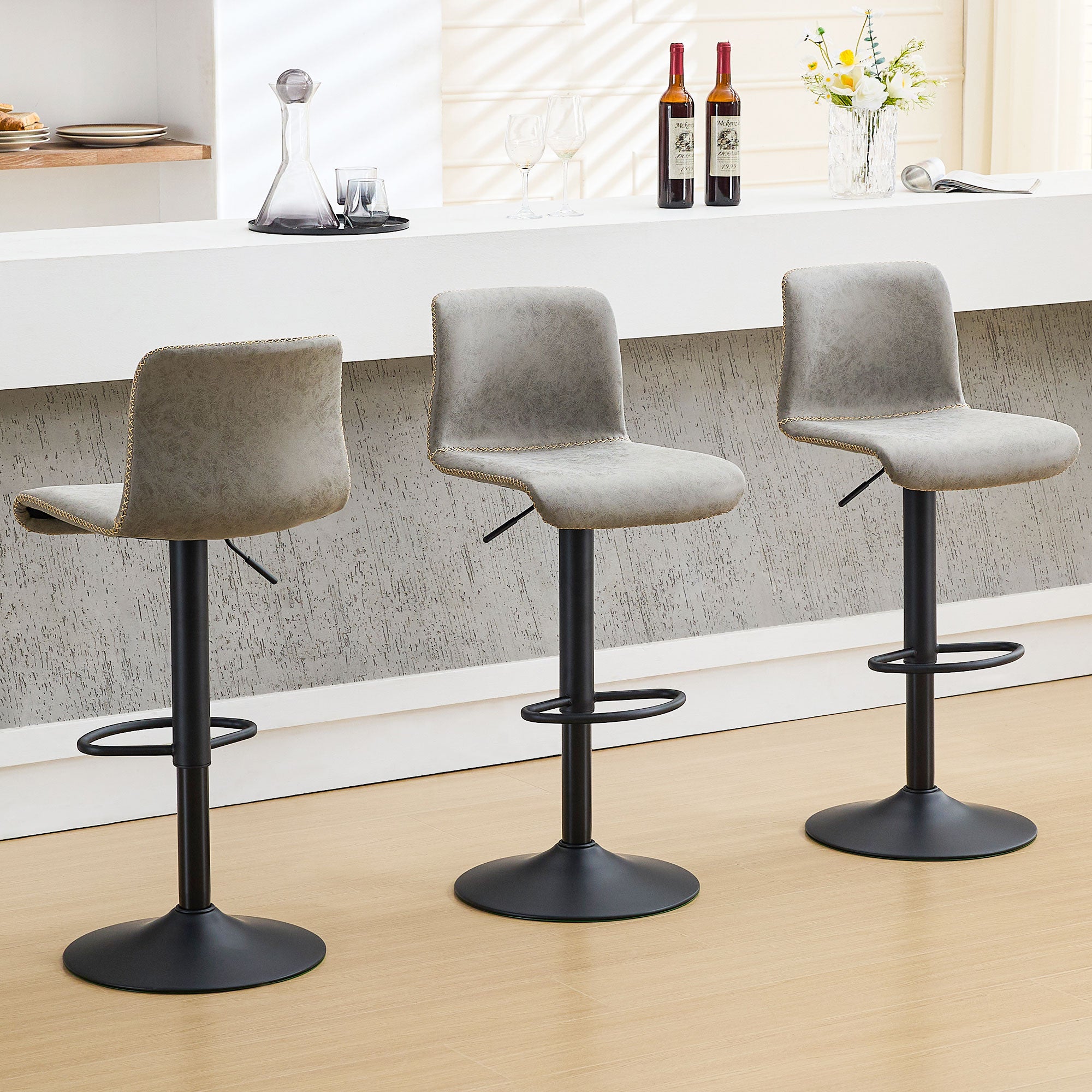 FIRAVOE Swivel Bar Stools Set of 2/3//4/6, Counter Height Bar Stools with Back, Adjustable Bar Stools 24" to 32", Brown Leather Kitchen Barstools Counter Stools Island Bar Chairs