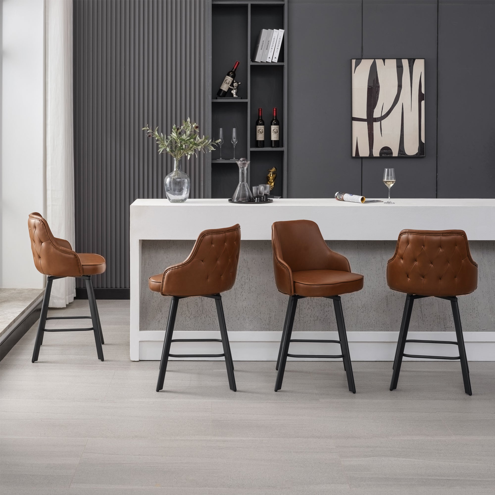 FIRAVOE Bar Stools Set of 2, 26" Swivel Counter Height Bar Stools with High Back, Faux Leather Kitchen Barstools Counter Height for Kitchen Island