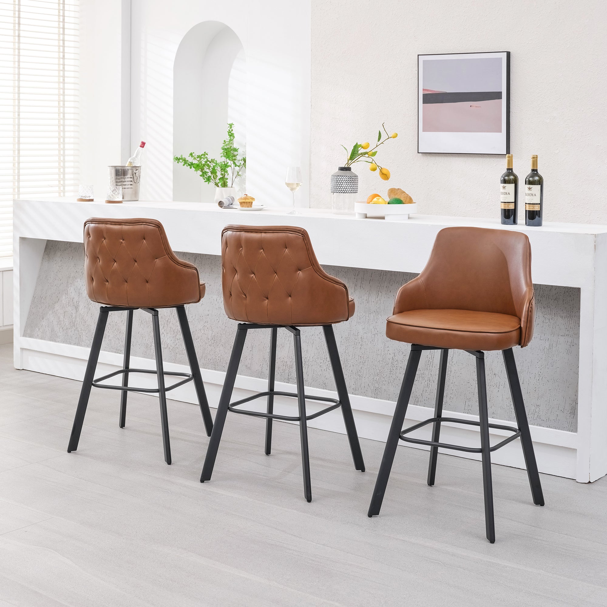 FIRAVOE Bar Stools Set of 2, 26" Swivel Counter Height Bar Stools with High Back, Faux Leather Kitchen Barstools Counter Height for Kitchen Island