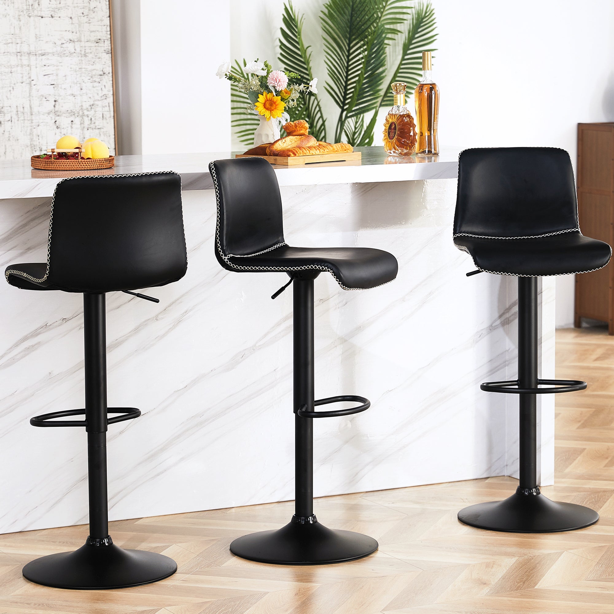 FIRAVOE Swivel Bar Stools Set of 2/3//4/6, Counter Height Bar Stools with Back, Adjustable Bar Stools 24" to 32", Brown Leather Kitchen Barstools Counter Stools Island Bar Chairs