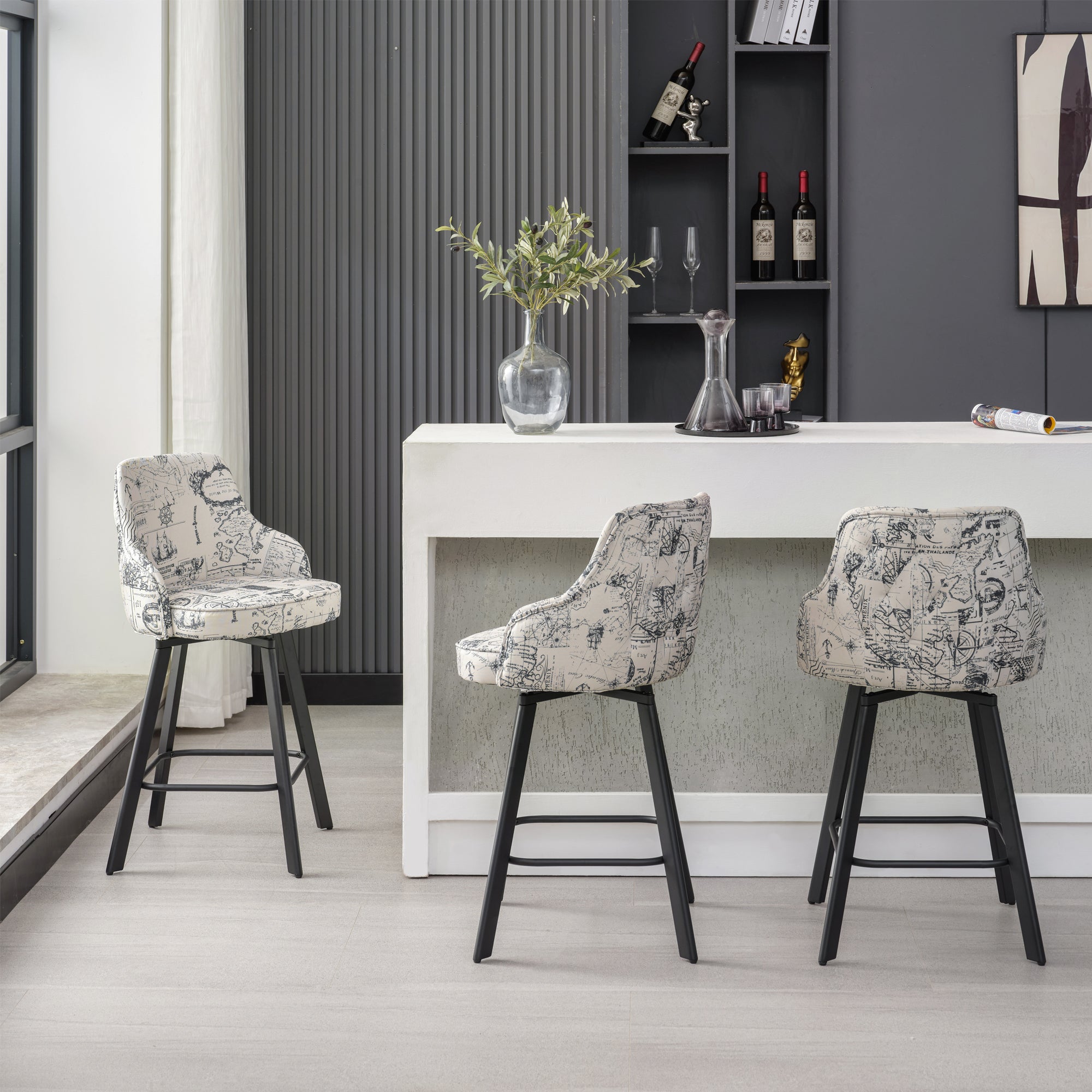 FIRAVOE Bar Stools Set of 2, 26" Swivel Counter Height Bar Stools with High Back, Faux Leather Kitchen Barstools Counter Height for Kitchen Island