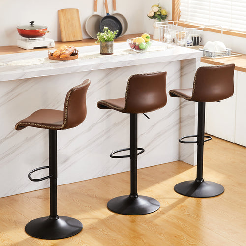 FIRAVOE Swivel Bar Stools Set of 2/3//4/6, Counter Height Bar Stools with Back, Adjustable Bar Stools 24" to 32", Brown Leather Kitchen Barstools Counter Stools Island Bar Chairs