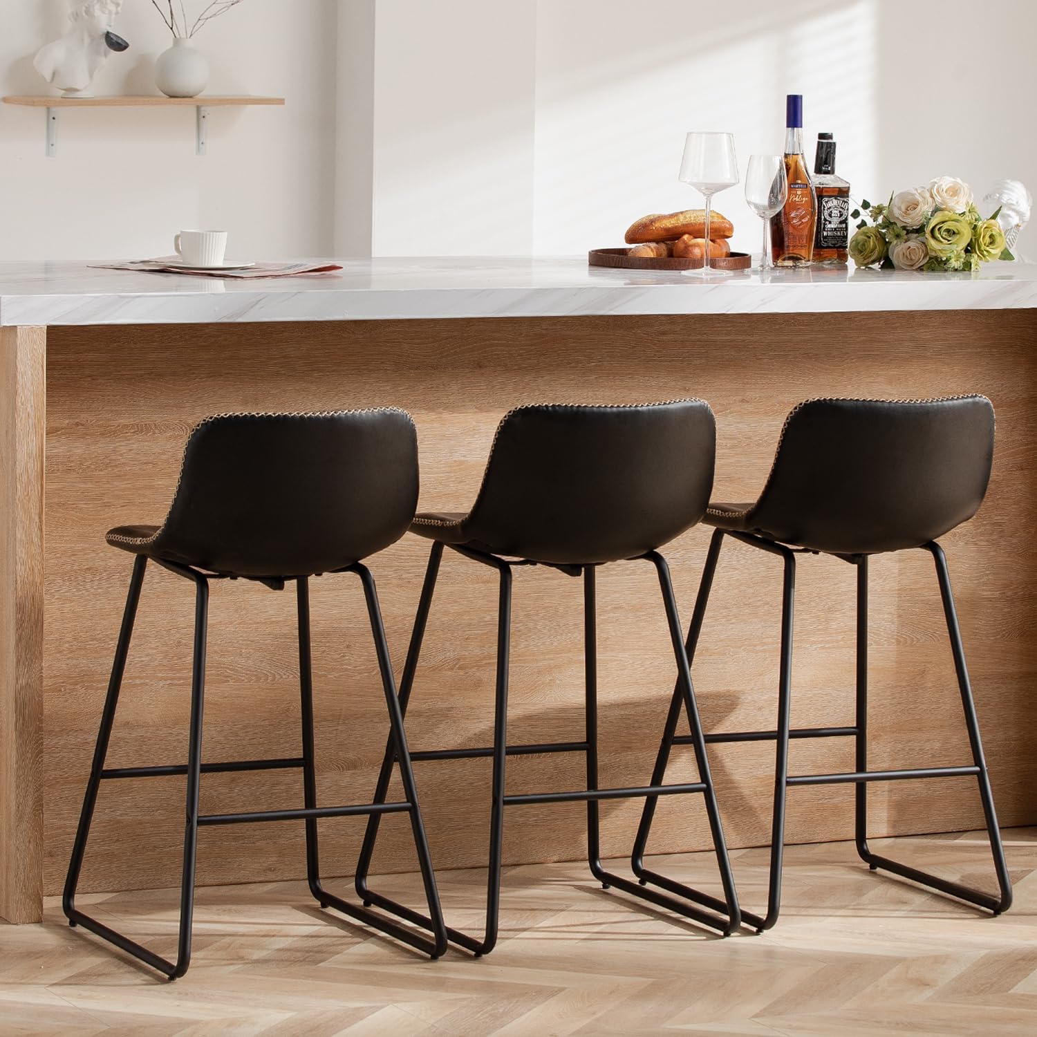 FIRAVOE Counter Height Bar Stools Set of 2, Counter Stools with Backs, Modern Bar Stools for Kitchen Island, Bar Stools 26 Inch Seat Height