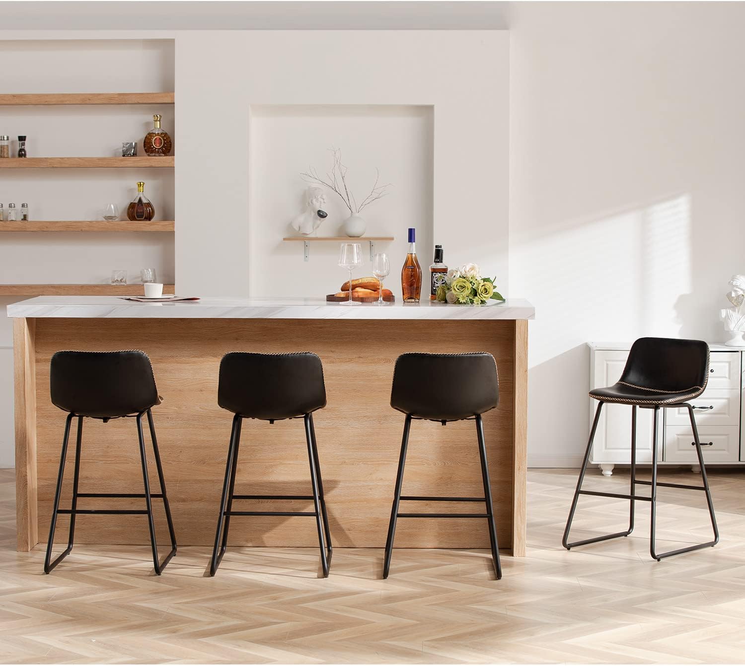 FIRAVOE Counter Height Bar Stools Set of 2, Counter Stools with Backs, Modern Bar Stools for Kitchen Island, Bar Stools 26 Inch Seat Height