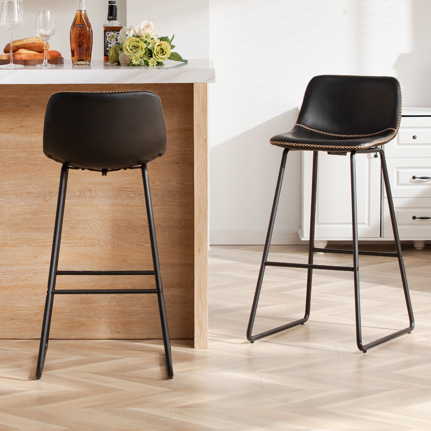 FIRAVOE Counter Height Bar Stools Set of 2, Counter Stools with Backs, Modern Bar Stools for Kitchen Island, Bar Stools 26 Inch Seat Height