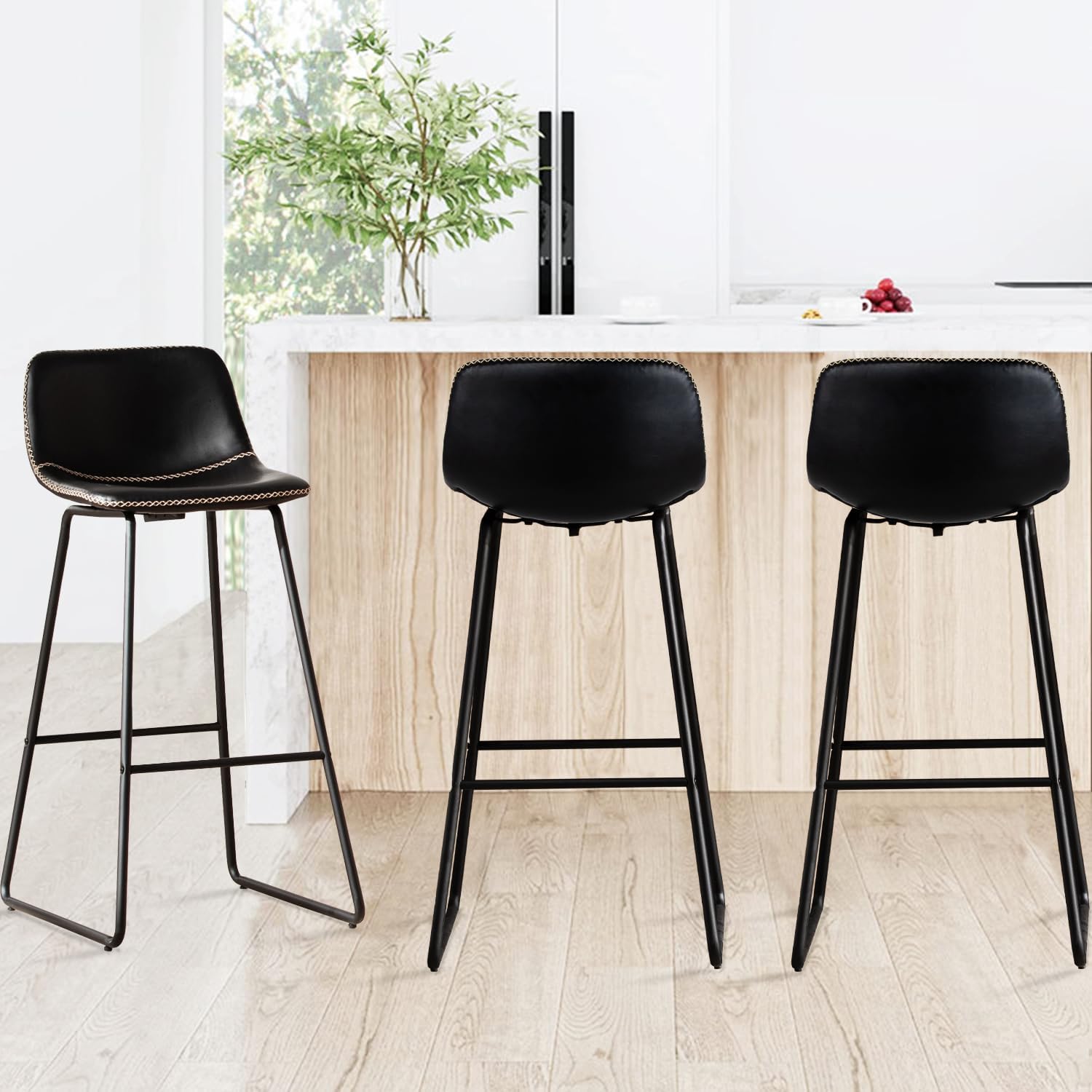 FIRAVOE Counter Height Bar Stools Set of 2, Counter Stools with Backs, Modern Bar Stools for Kitchen Island, Bar Stools 26 Inch Seat Height