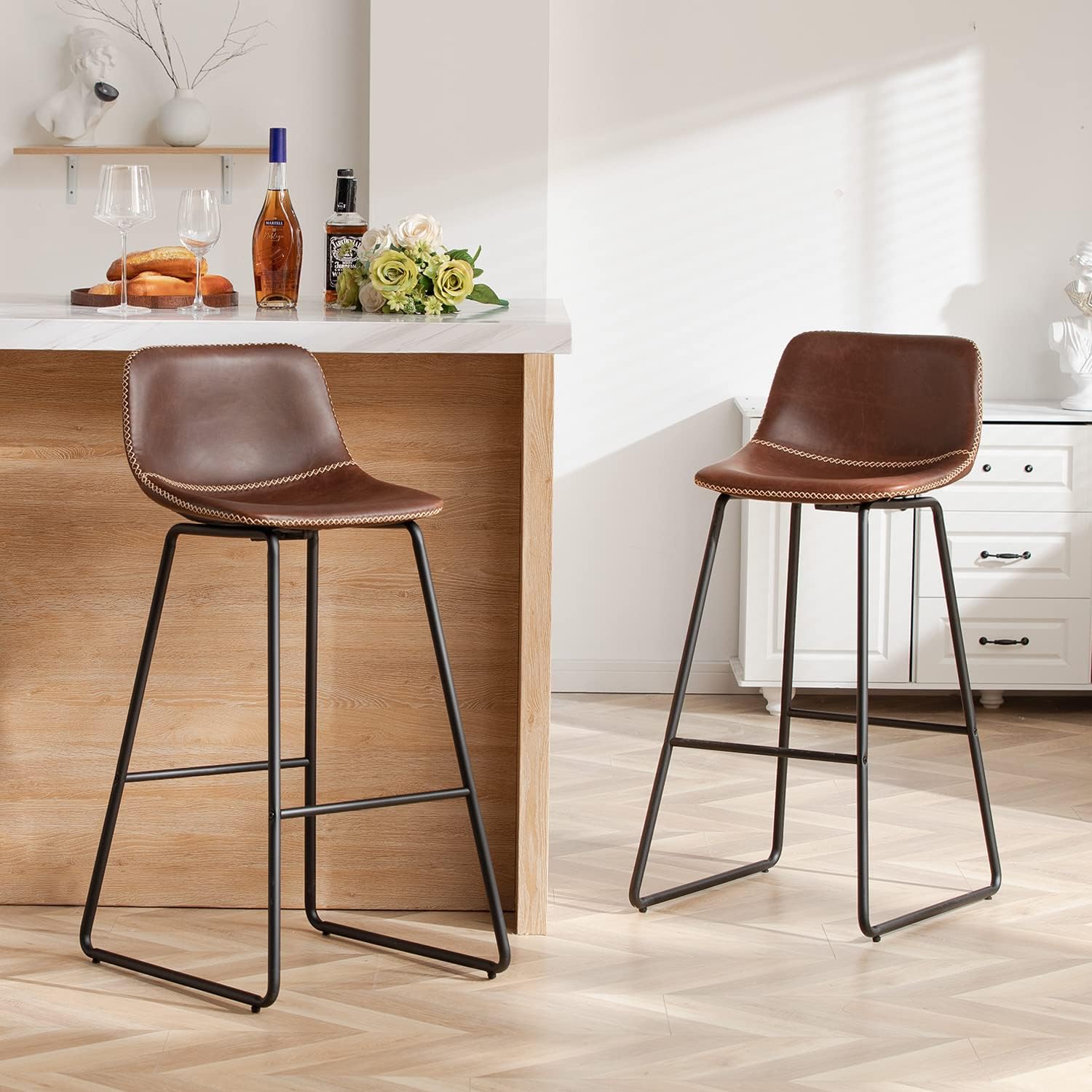 FIRAVOE Counter Height Bar Stools Set of 2, Counter Stools with Backs, Modern Bar Stools for Kitchen Island, Bar Stools 26 Inch Seat Height