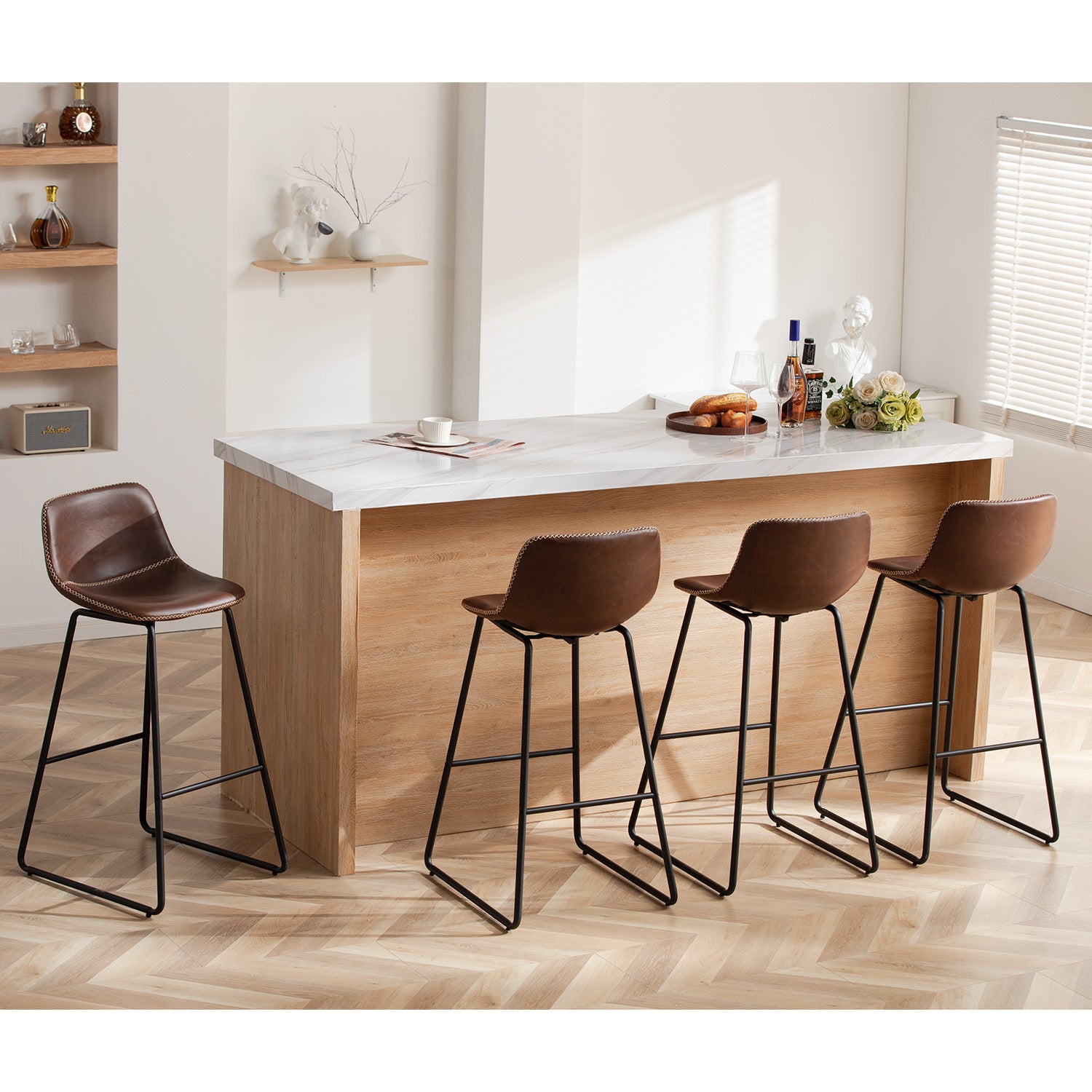 FIRAVOE Counter Height Bar Stools Set of 2, Counter Stools with Backs, Modern Bar Stools for Kitchen Island, Bar Stools 26 Inch Seat Height