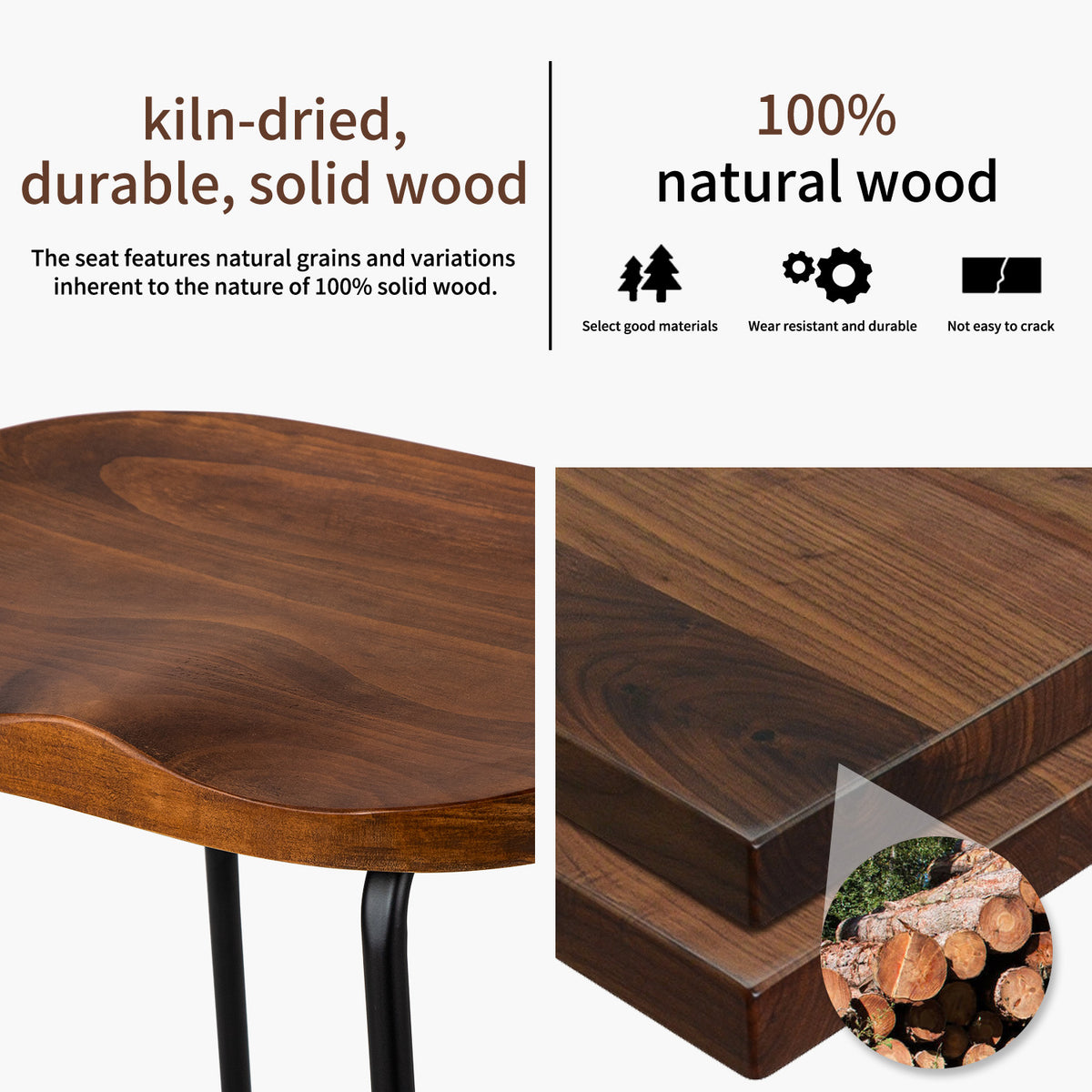 FIRAVOE Wooden Backless Bar Stools Set