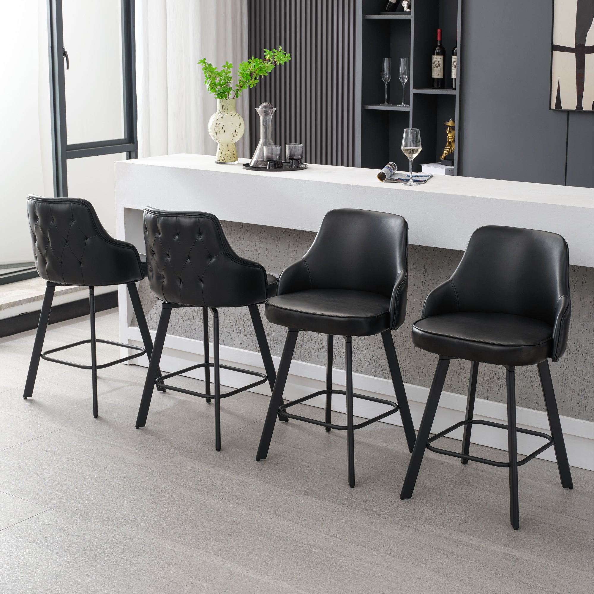 FIRAVOE Bar Stools Set of 2, 26" Swivel Counter Height Bar Stools with High Back, Faux Leather Kitchen Barstools Counter Height for Kitchen Island